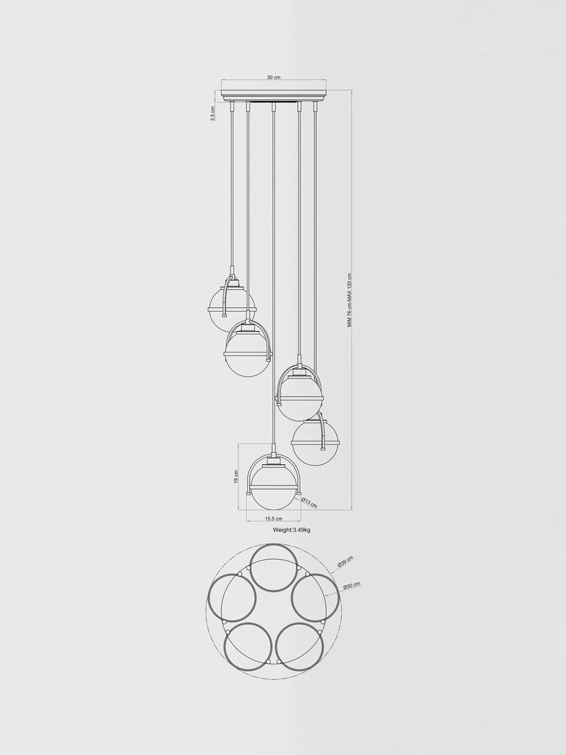 John Lewis Contour 5 pendant cluster ceiling light matt antique brass - British product