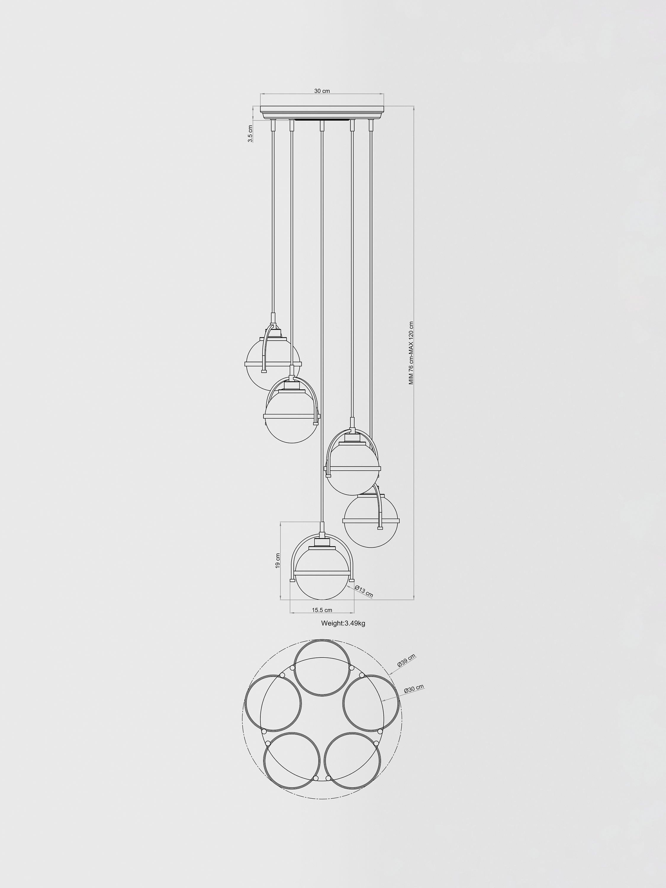 John Lewis Contour 5 pendant cluster ceiling light matt antique brass - British product