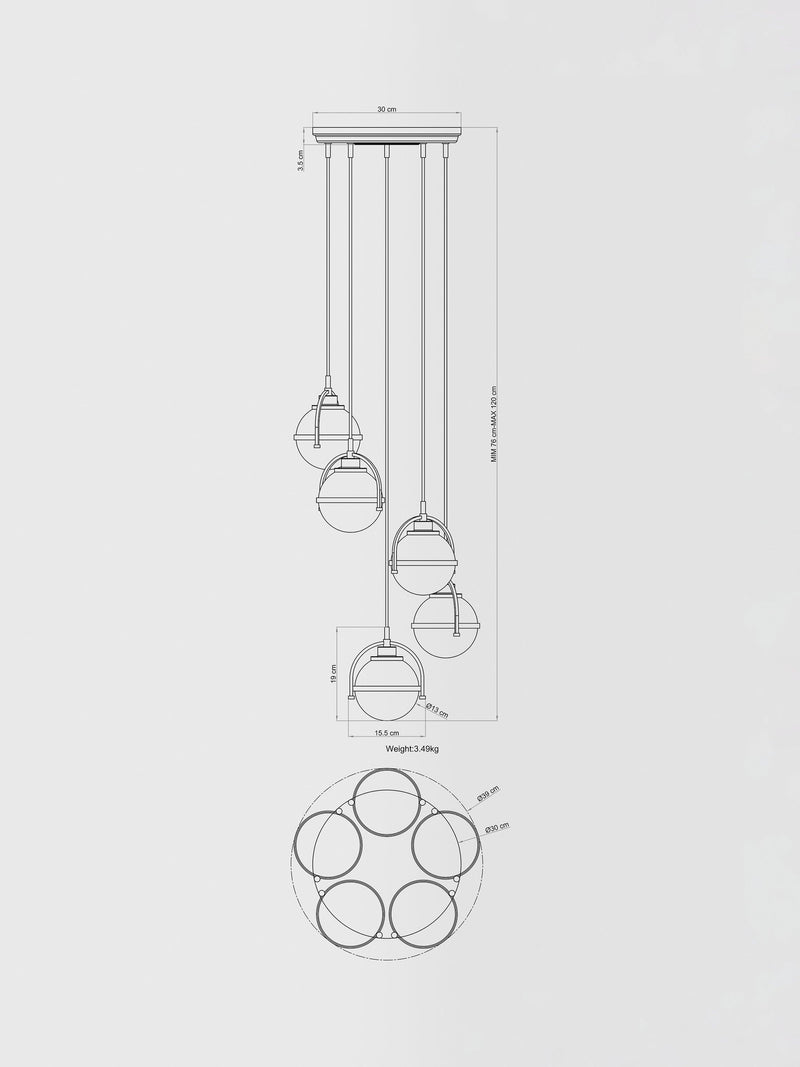 John Lewis Contour 5 pendant cluster ceiling light matt antique brass - British product