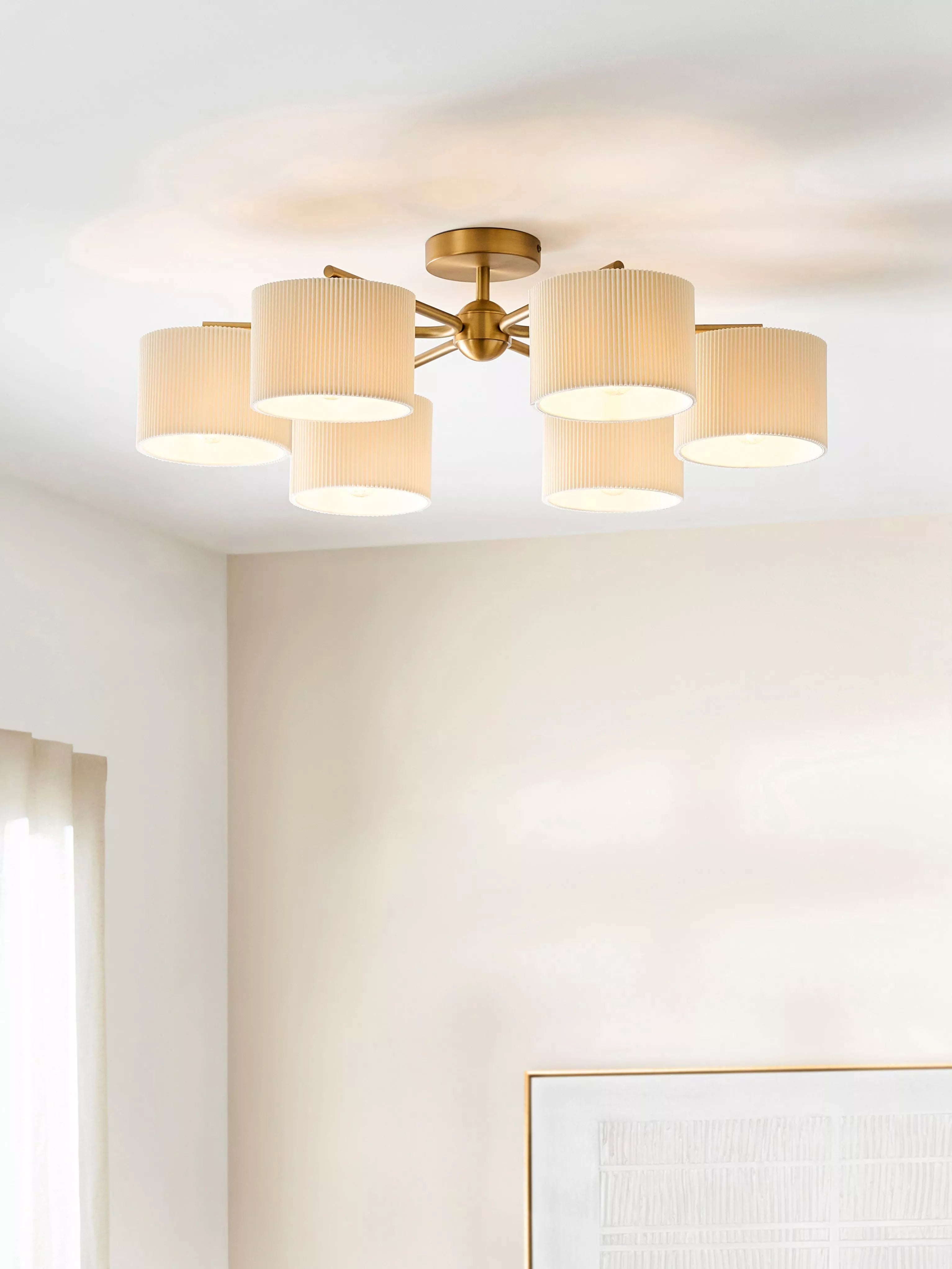 John Lewis Rosso semi-flush ceiling light antique brass fabric shades - British product