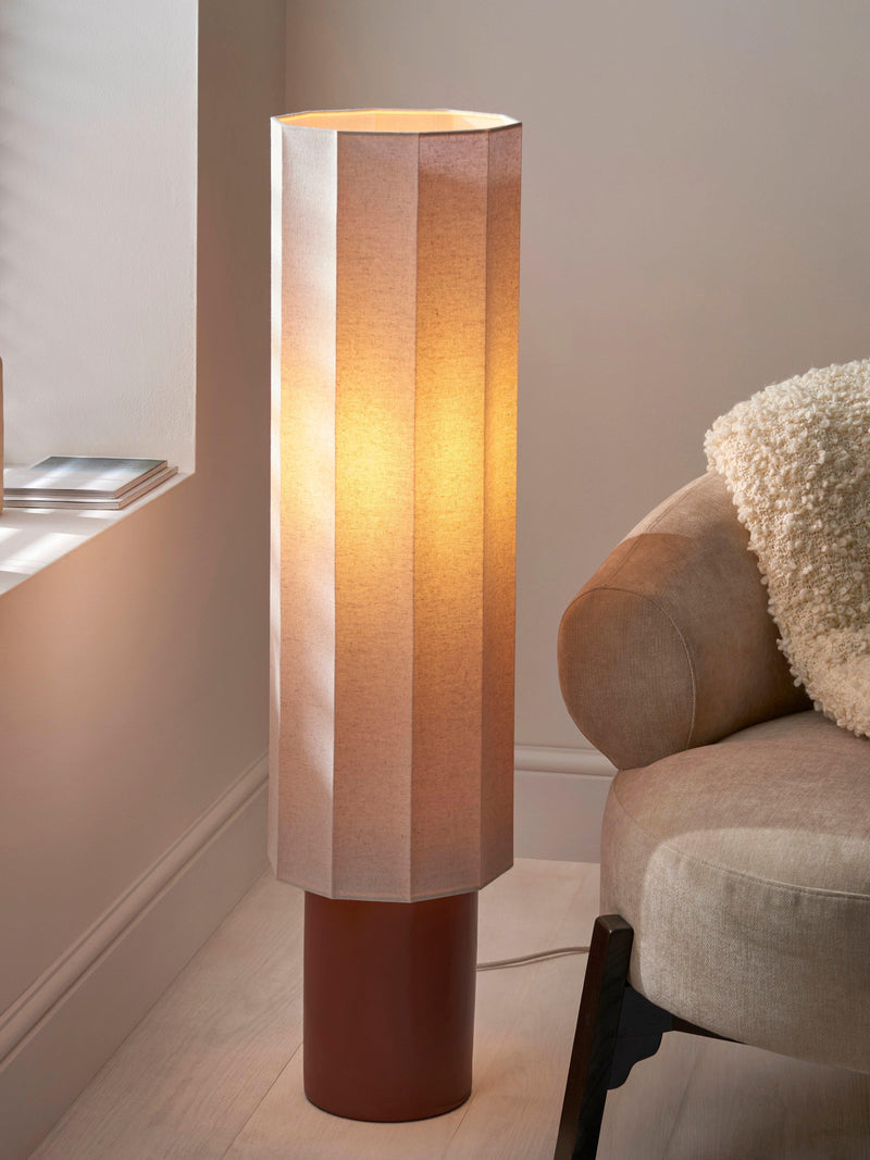John Lewis floor lamp with ceramic base and natural linen shade (British brand)