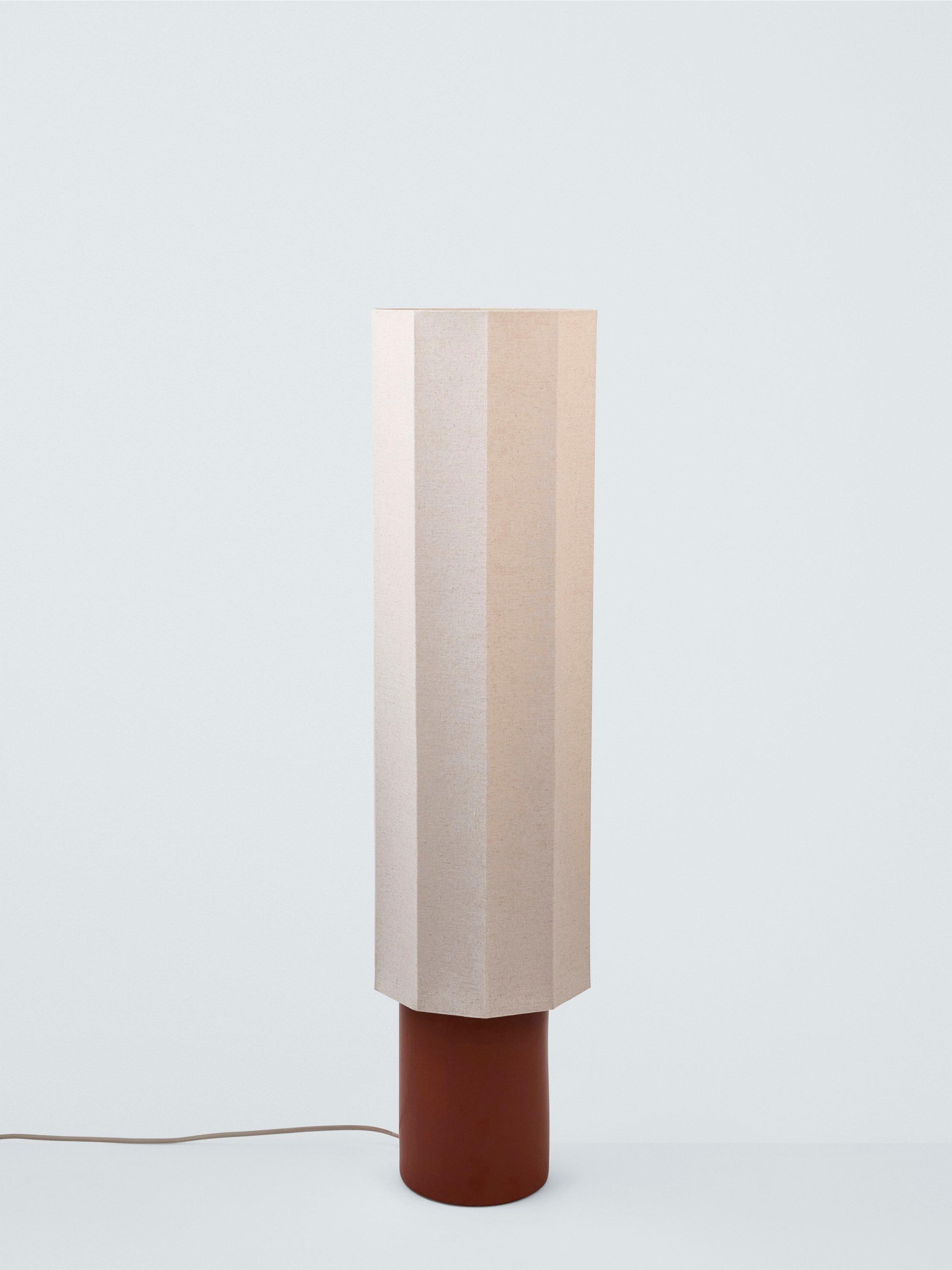 John Lewis floor lamp with ceramic base and natural linen shade (British brand)