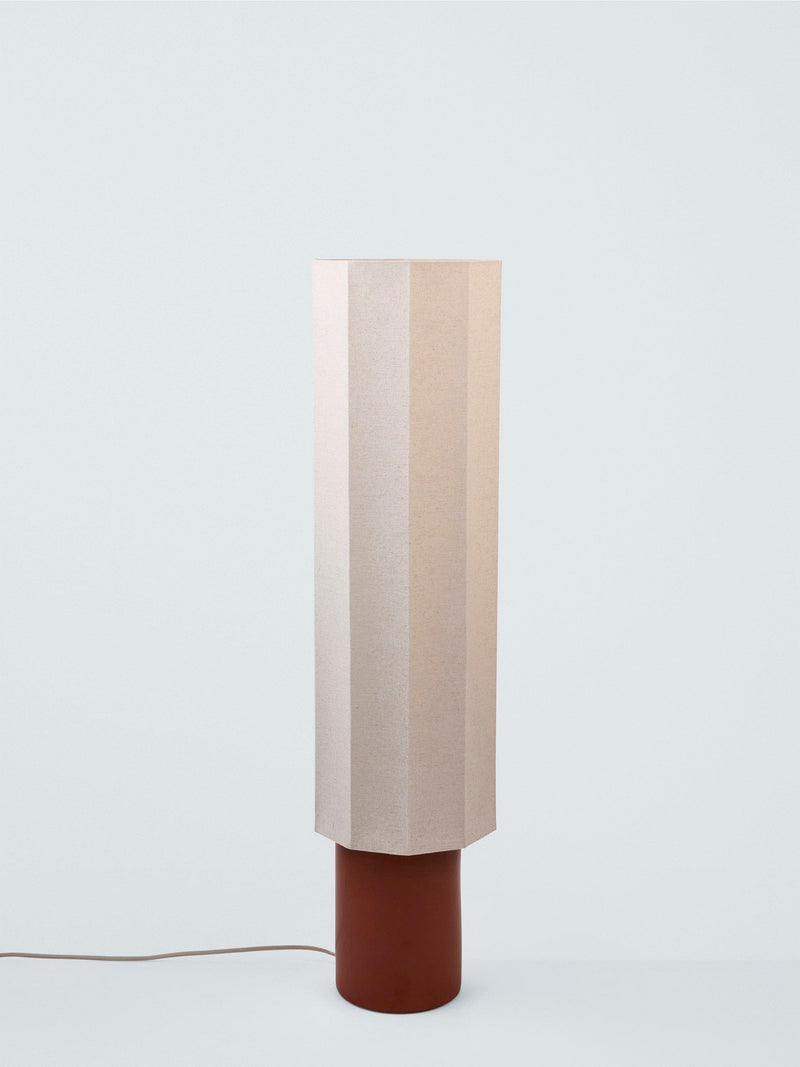 John Lewis floor lamp with ceramic base and natural linen shade (British brand)