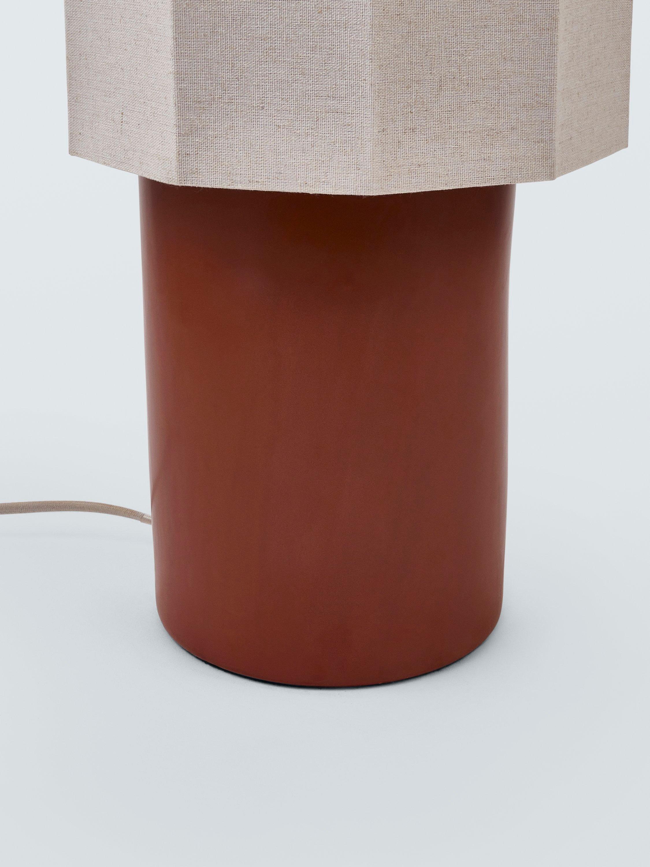 John Lewis floor lamp with ceramic base and natural linen shade (British brand)