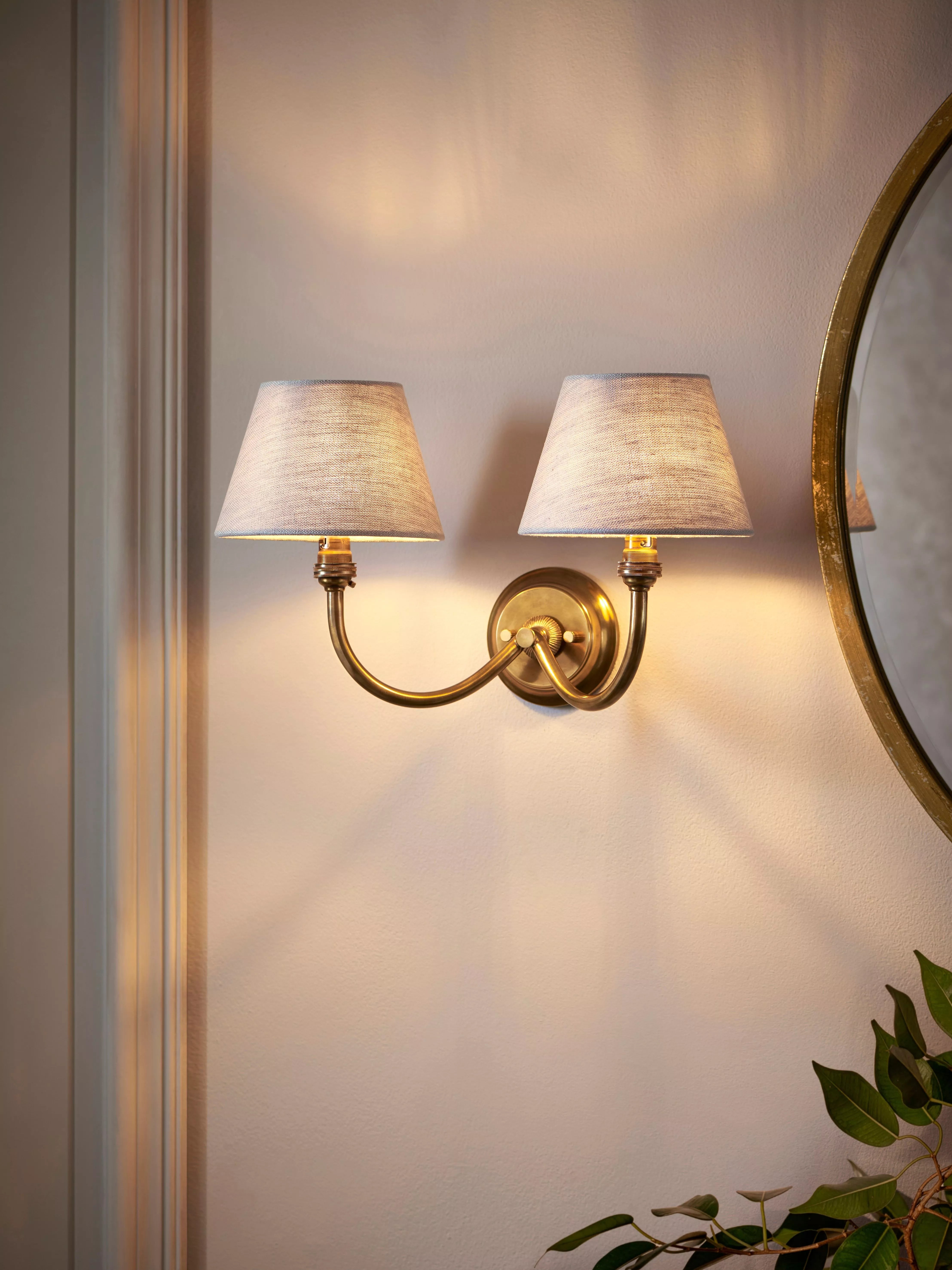 John Lewis double arm wall light aged brass, imported from the UK