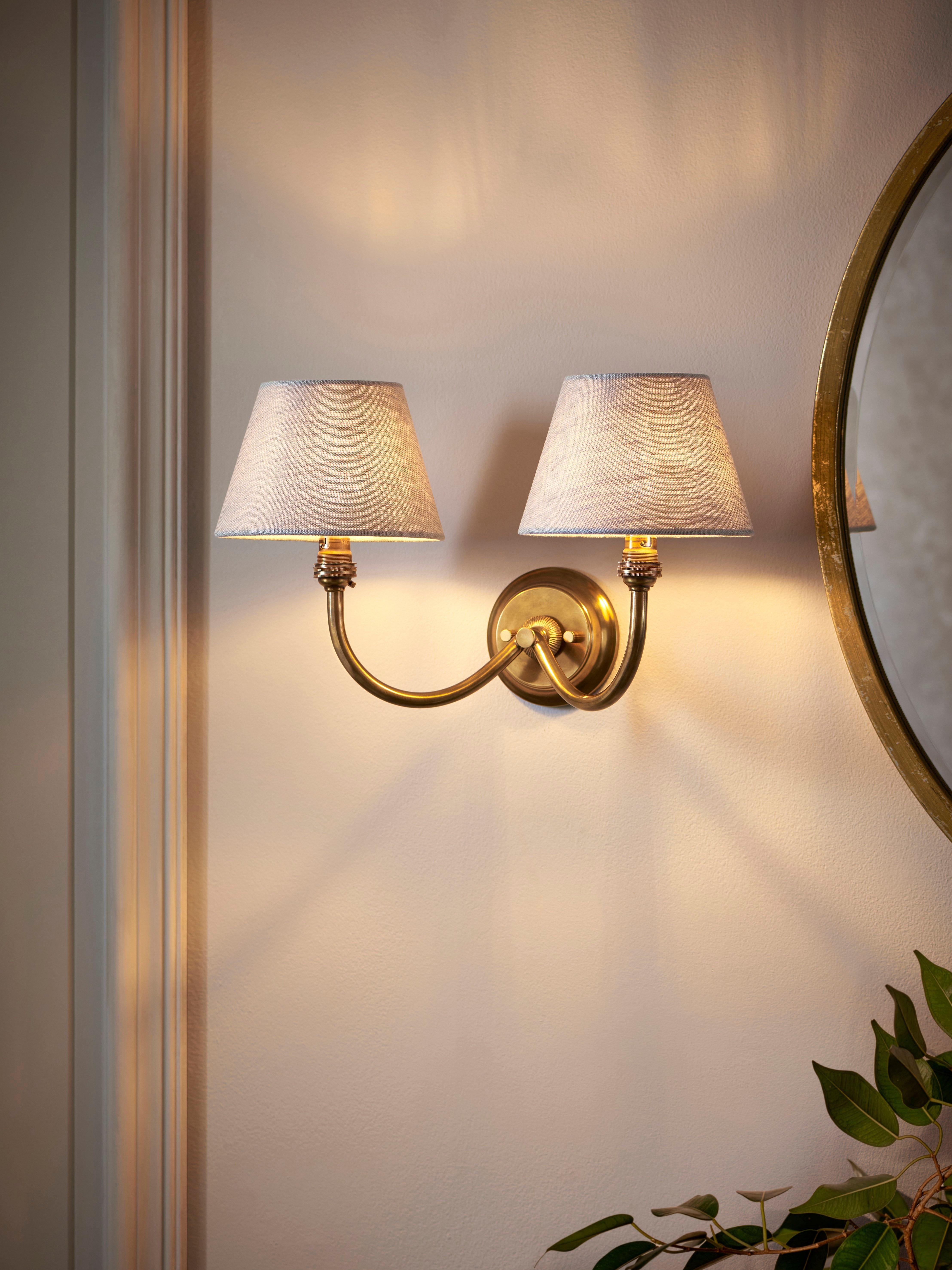 John Lewis double arm wall light aged brass, imported from the UK