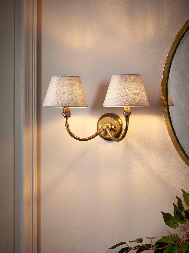 John Lewis double arm wall light aged brass, imported from the UK