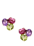 E.W Adams stud earrings amethyst peridot pink tourmaline 9ct yellow gold, UK version