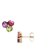 E.W Adams stud earrings amethyst peridot pink tourmaline 9ct yellow gold, UK version