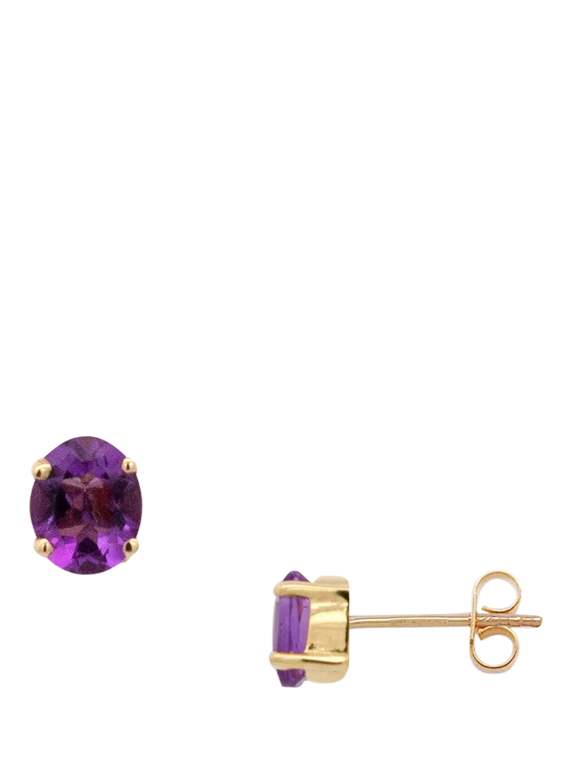 E.W Adams 9ct gold claw set amethyst stud earrings - British product