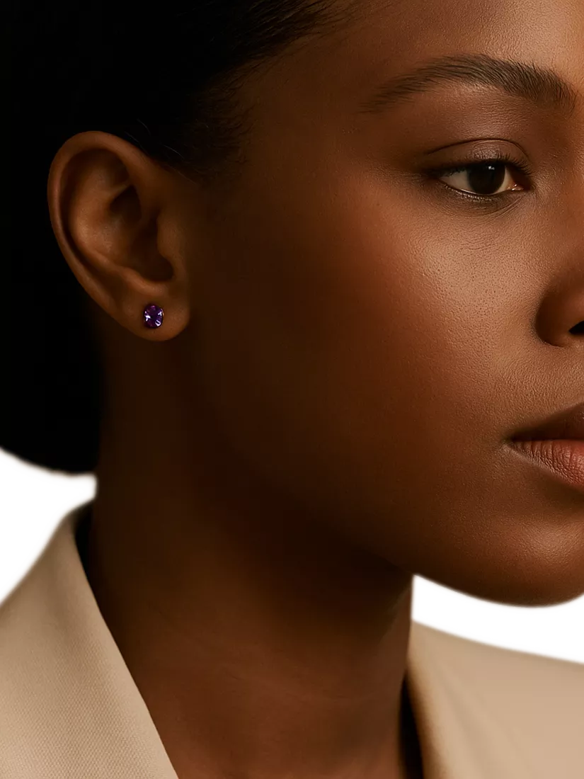 E.W Adams 9ct gold claw set amethyst stud earrings - British product