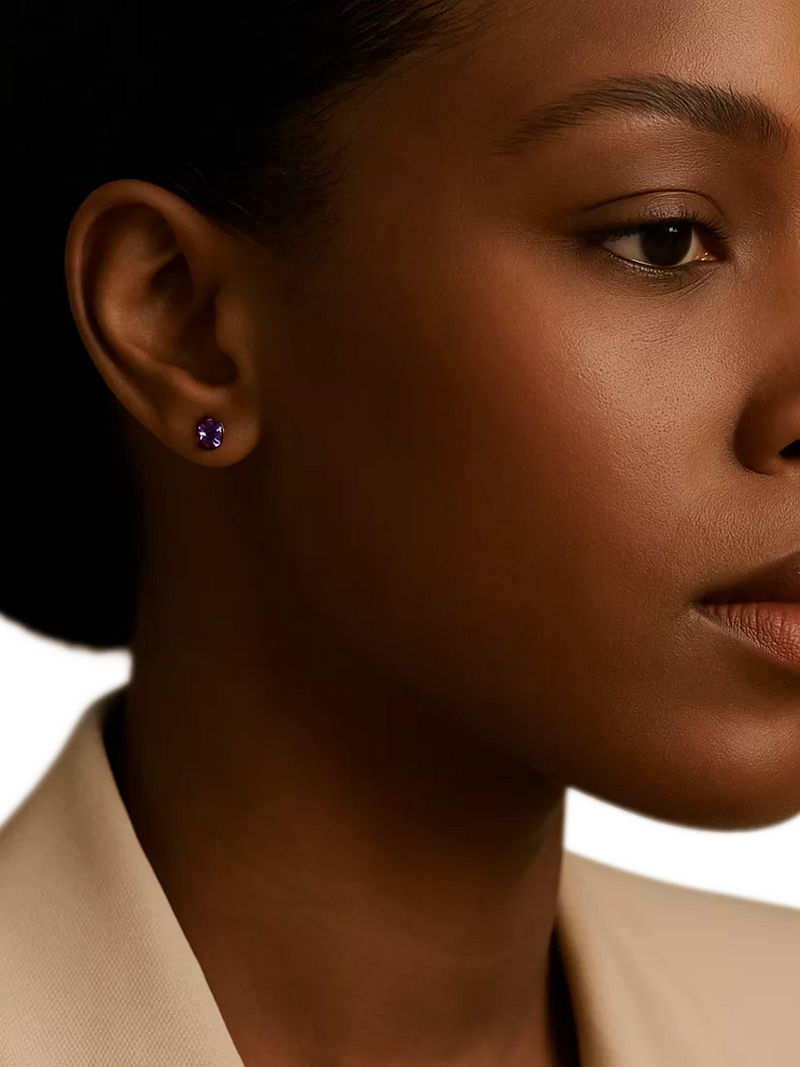 E.W Adams 9ct gold claw set amethyst stud earrings - British product