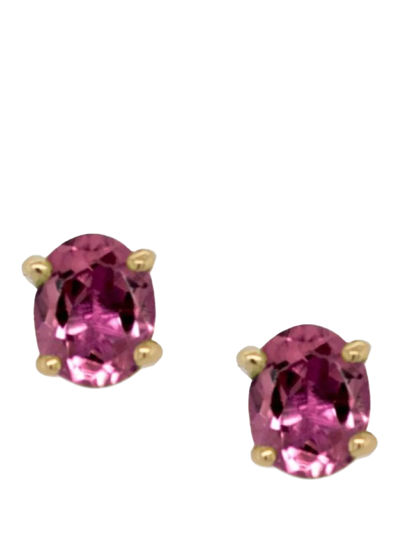 E.W Adams pink tourmaline stud earrings 9ct gold (British brand)