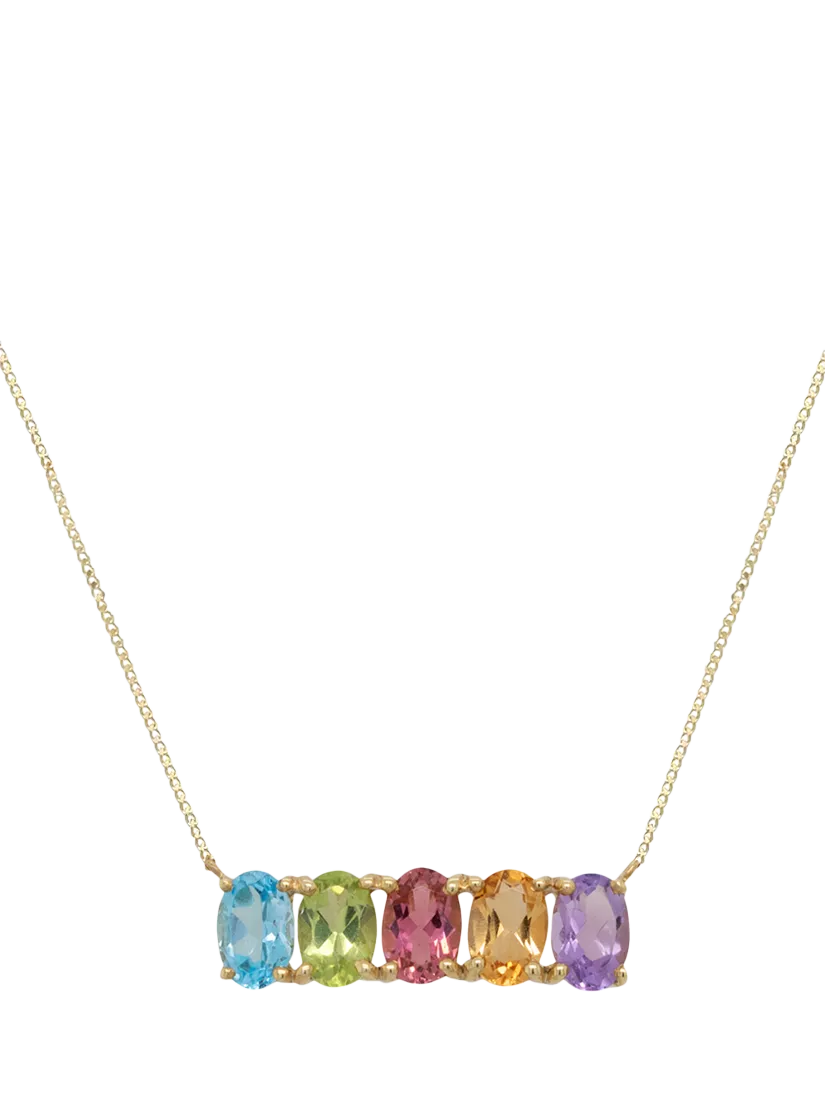 E.W Adams 9ct yellow gold 5 oval stone necklace, UK version