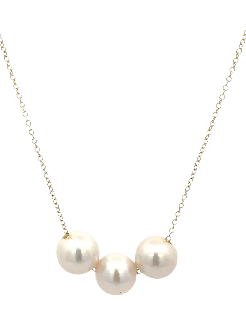 E.W Adams triple pearl necklace 9ct yellow gold 40-45cm, UK version