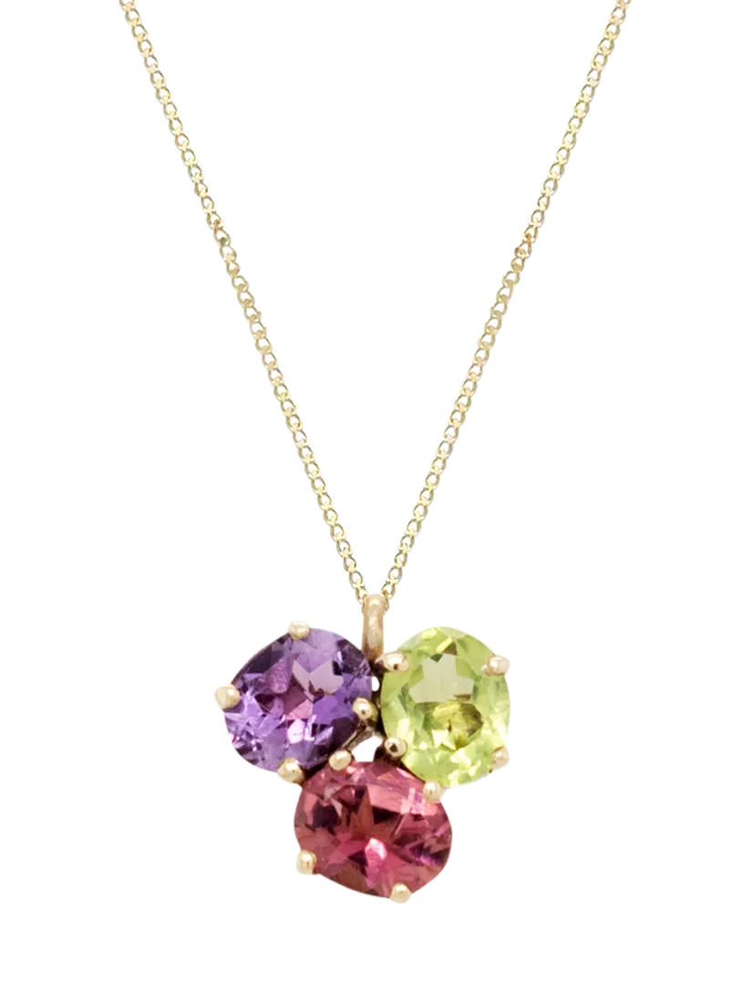 E.W Adams peridot amethyst tourmaline pendant necklace 9ct yellow gold - British product