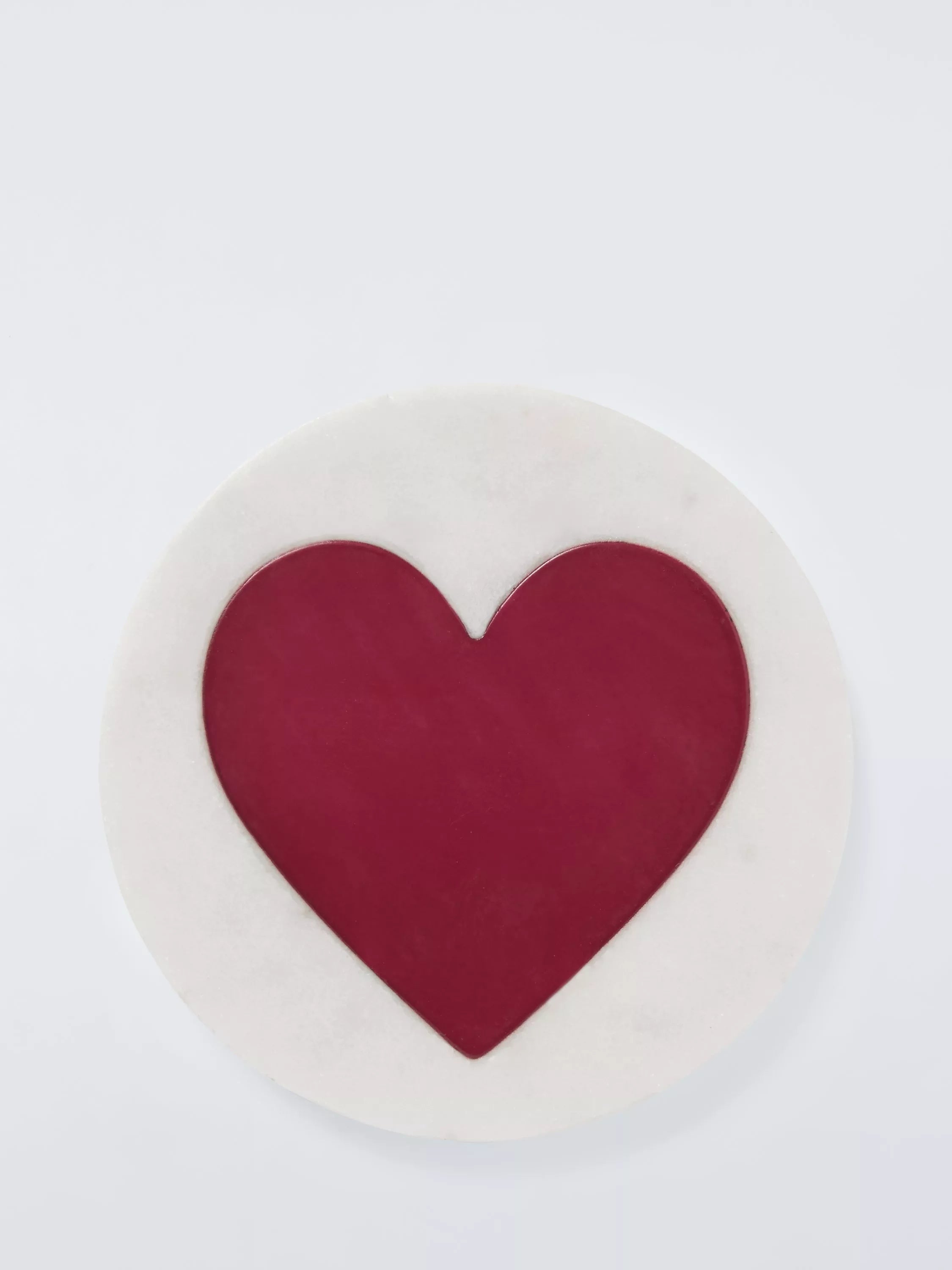 John Lewis white marble red heart round coaster - British product