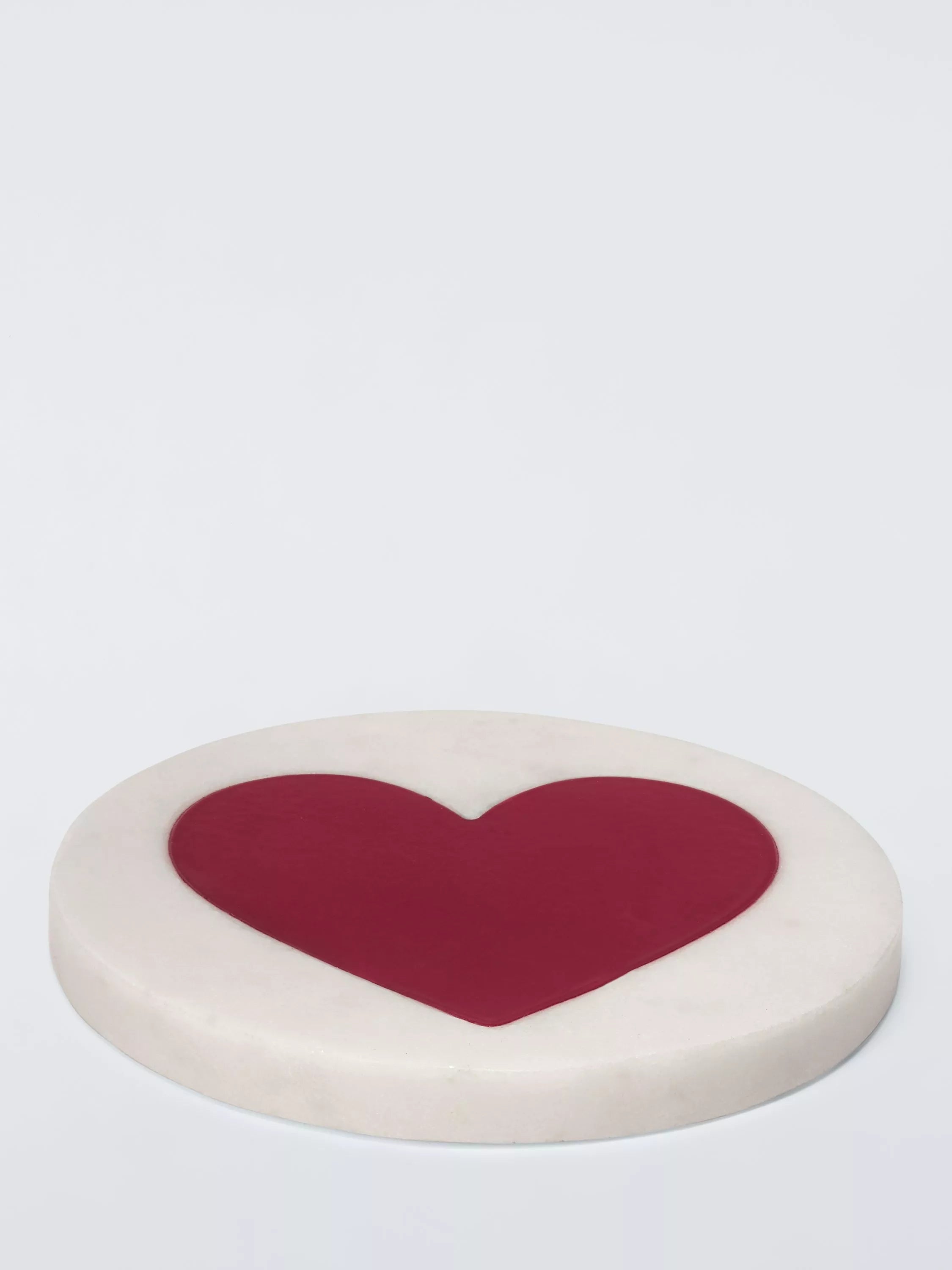 John Lewis white marble red heart round coaster - British product