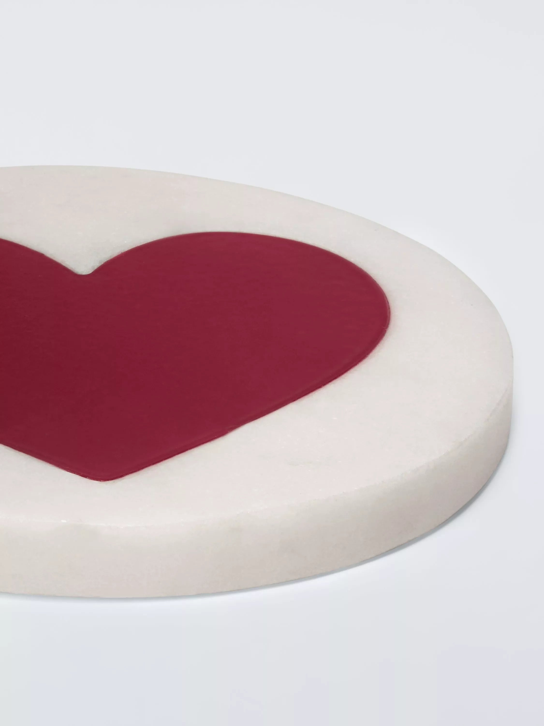 John Lewis white marble red heart round coaster - British product