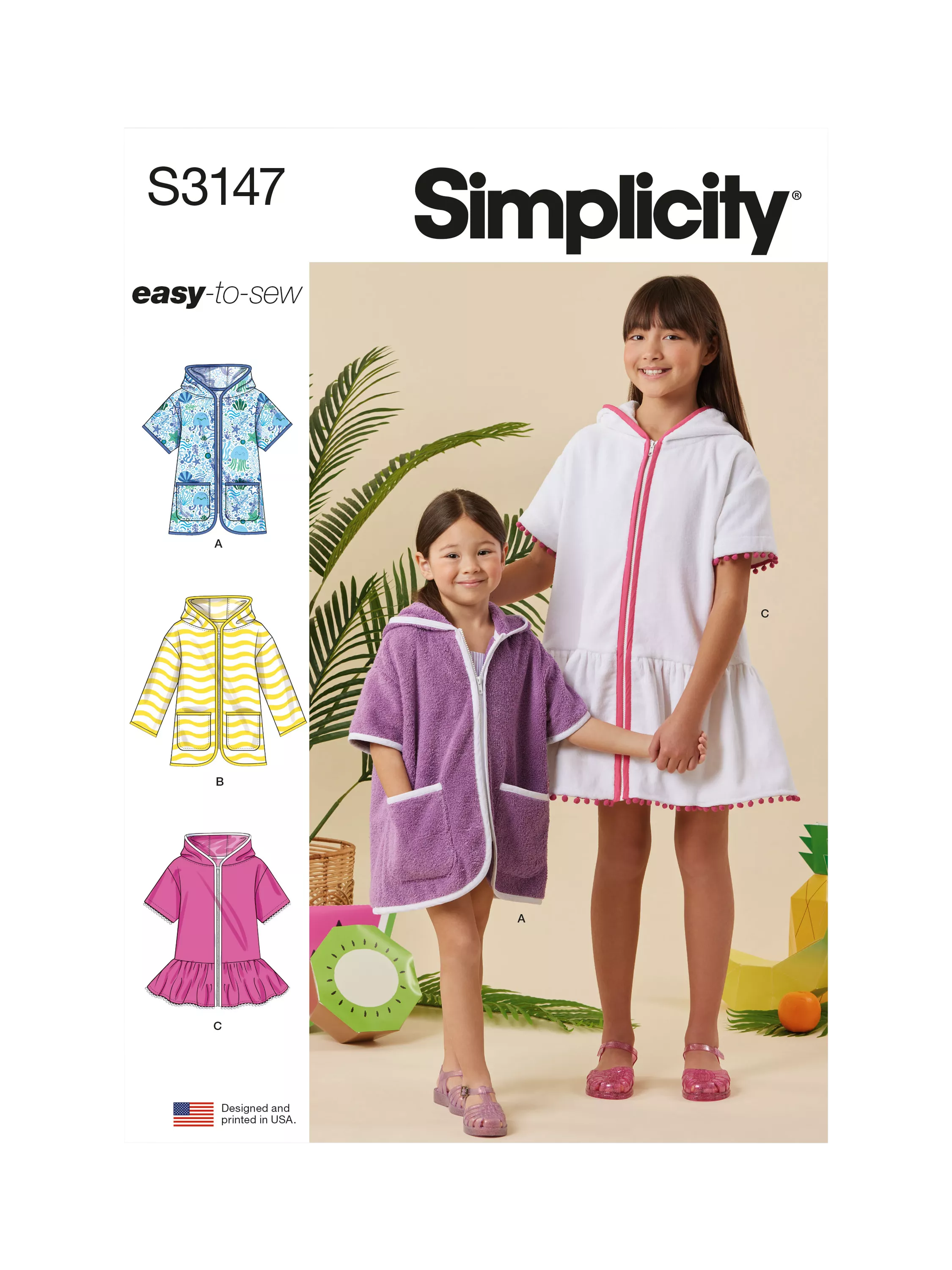 Simplicity Children's and Girls' Hooded Cover Up Sewing Pattern, S3147, HH
