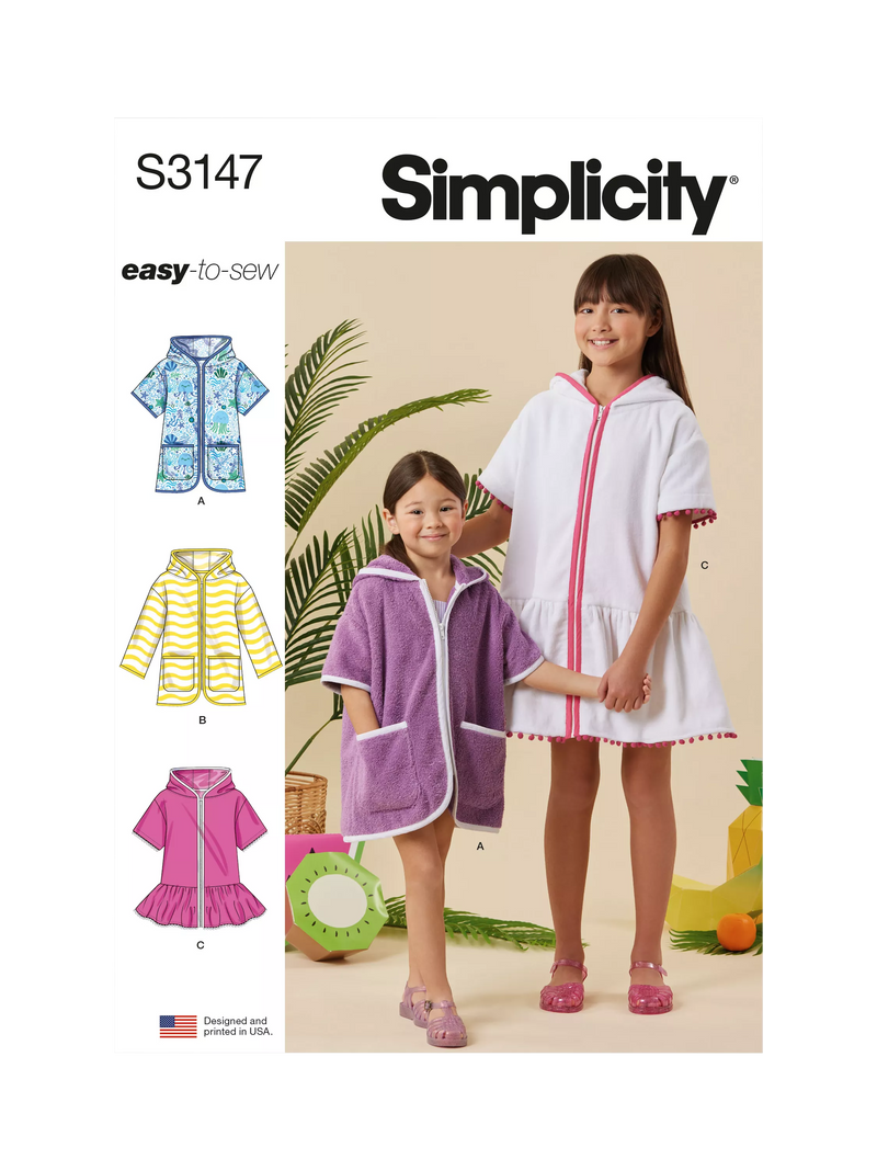 Simplicity Children's and Girls' Hooded Cover Up Sewing Pattern, S3147, K5