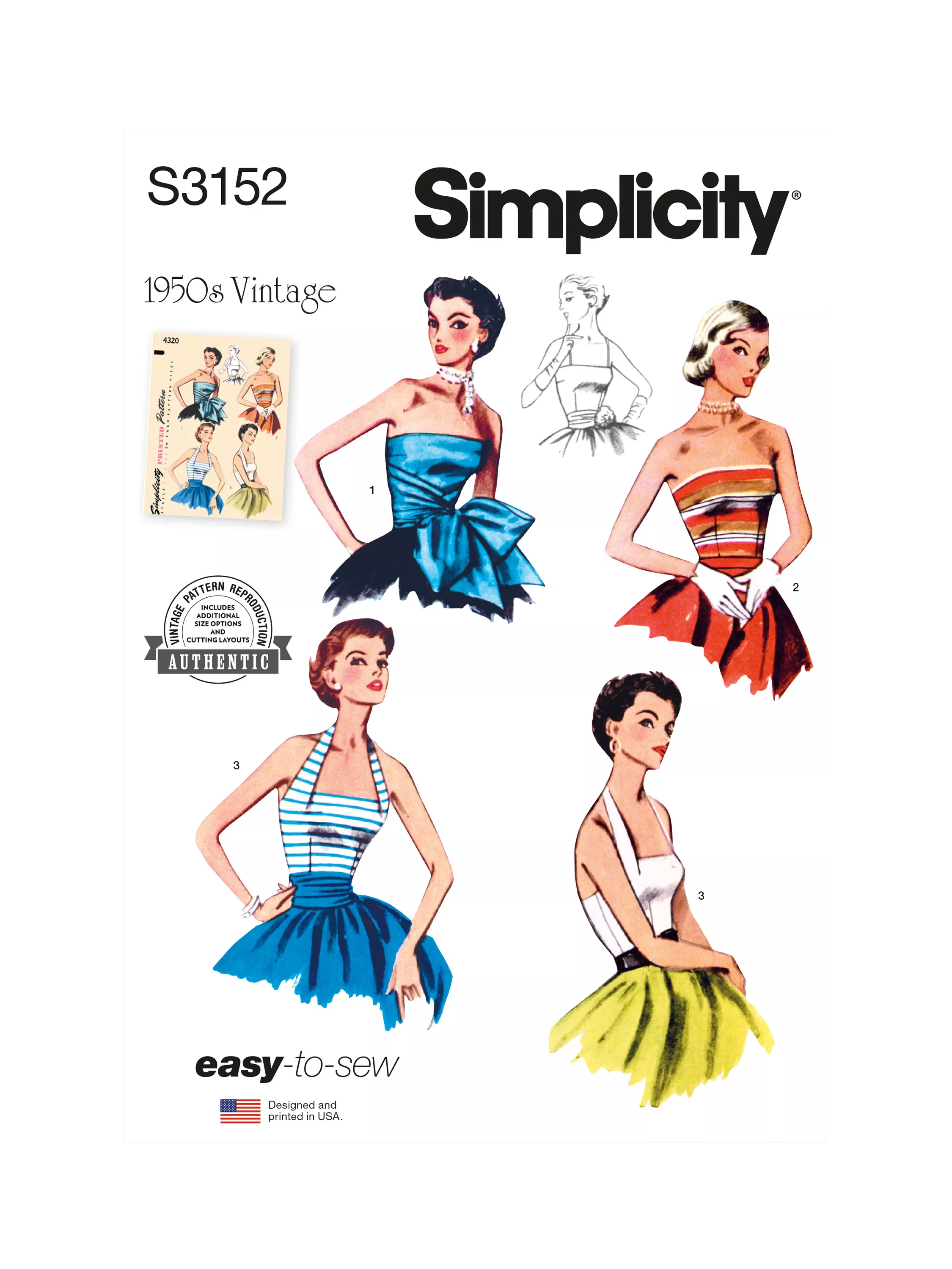 Simplicity Vintage Misses' 1950's Halter and Strapless Bodice Pattern, S3152, H5