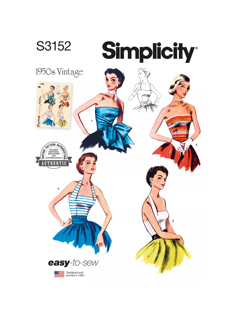 Simplicity Vintage Misses' 1950's Halter and Strapless Bodice Pattern, S3152, H5