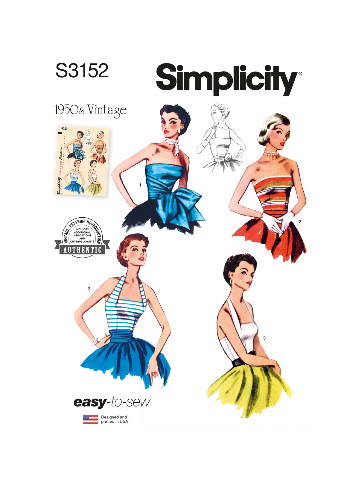 Simplicity Vintage Misses' 1950's Halter and Strapless Bodice Pattern, S3152, H5