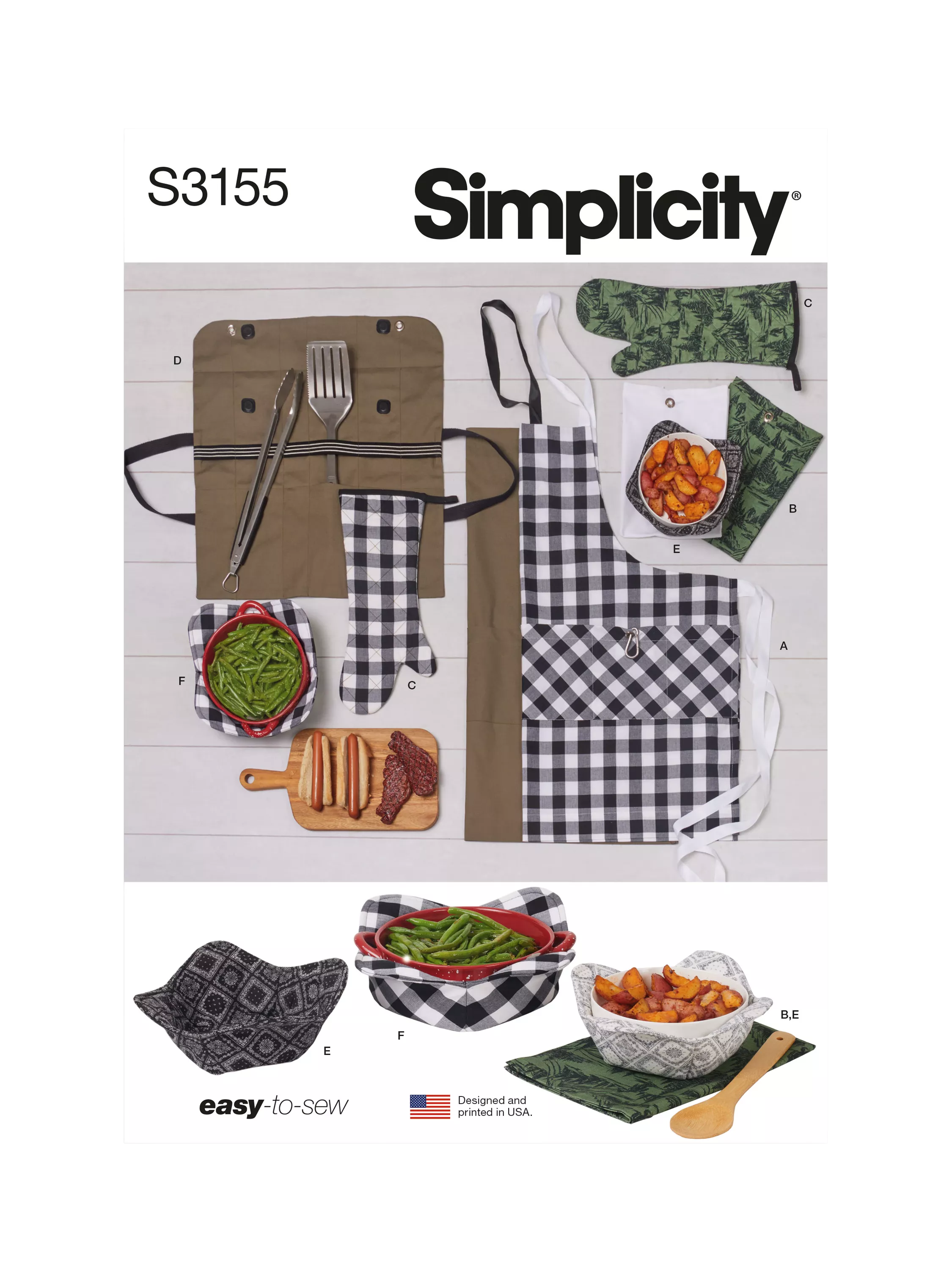 Simplicity S3155 sewing pattern for outdoor grill accessories, UK version