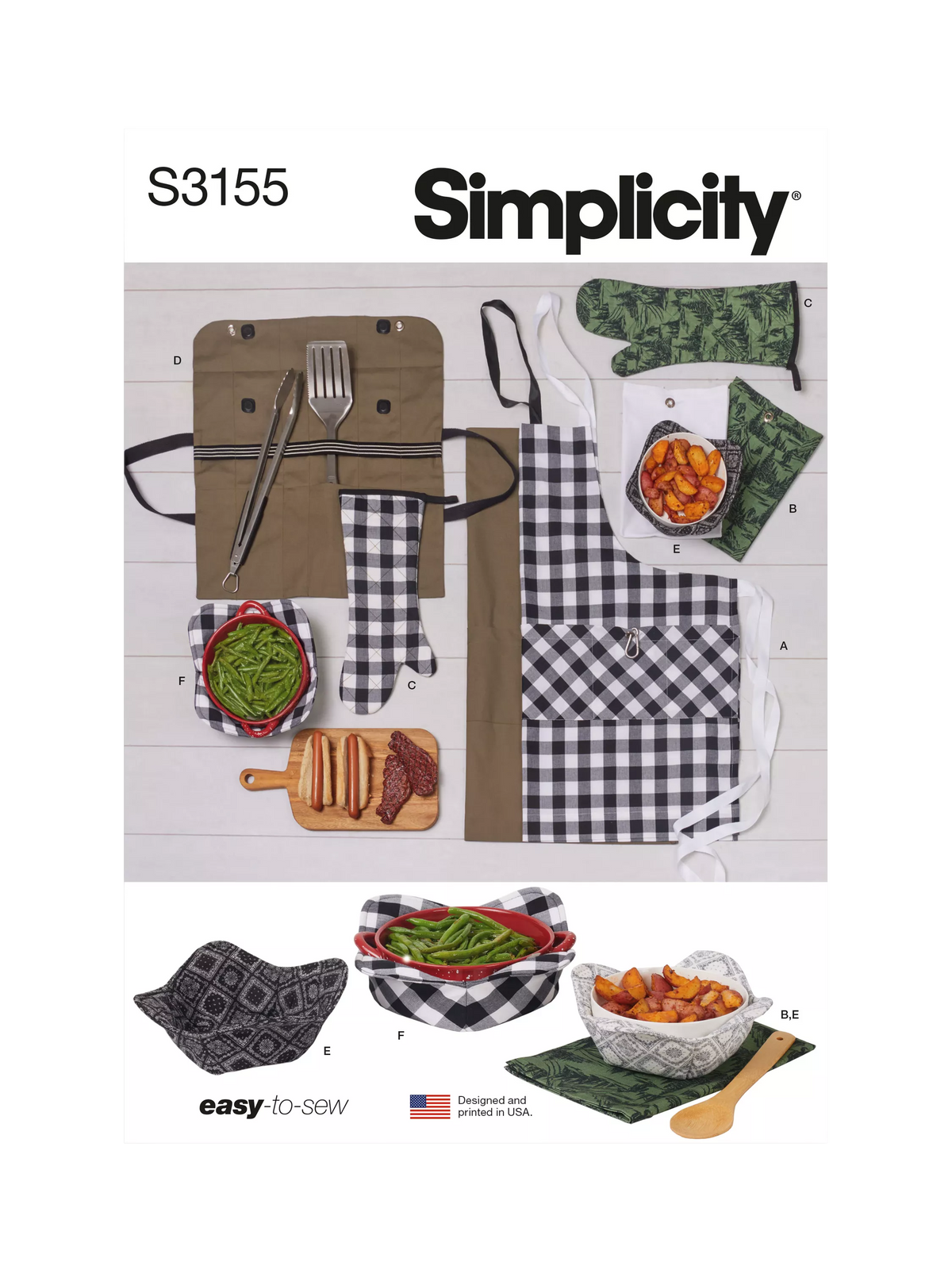 Simplicity S3155 sewing pattern for outdoor grill accessories, UK version