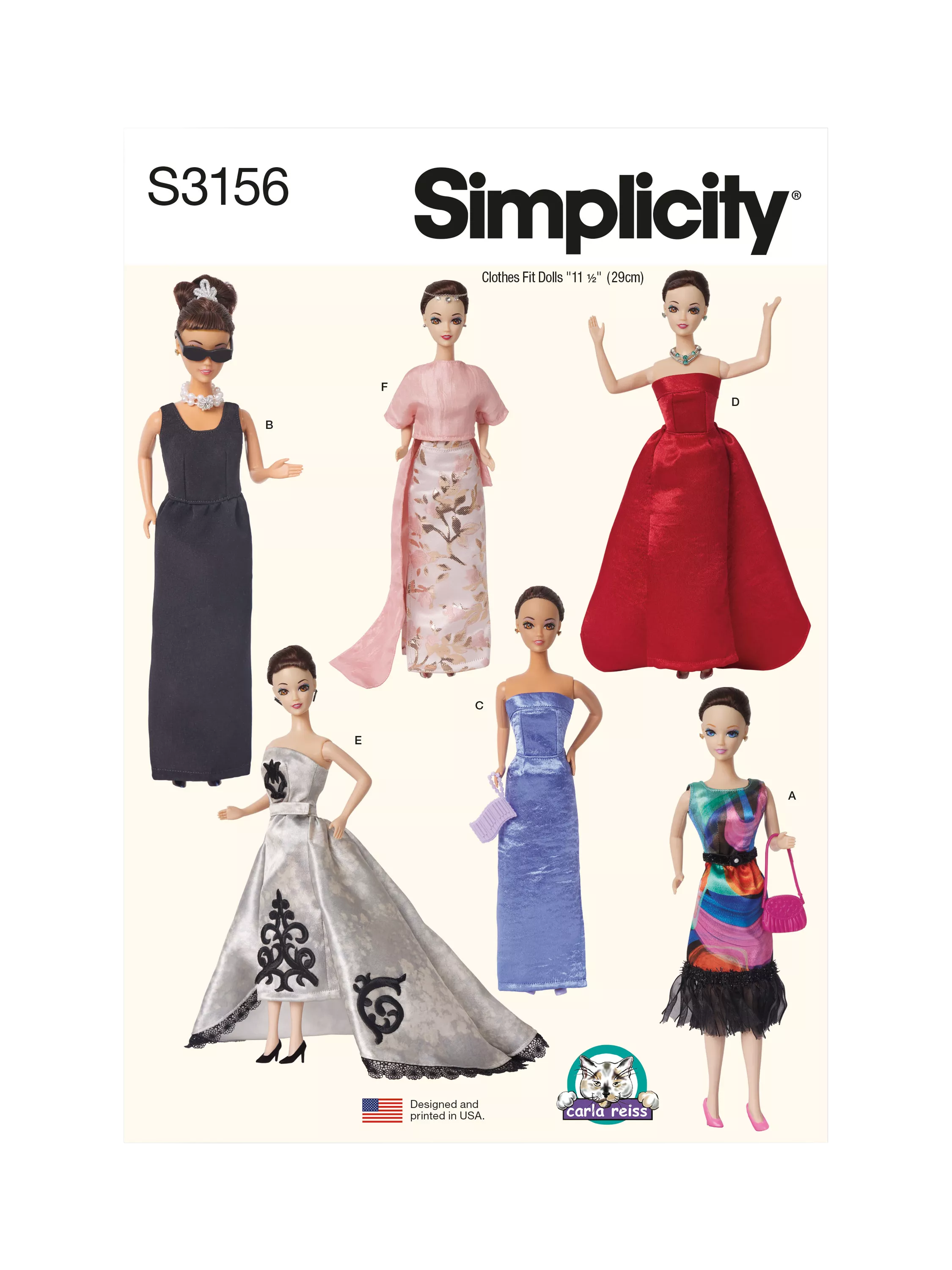 Simplicity 29cm doll clothes sewing pattern paper, UK version