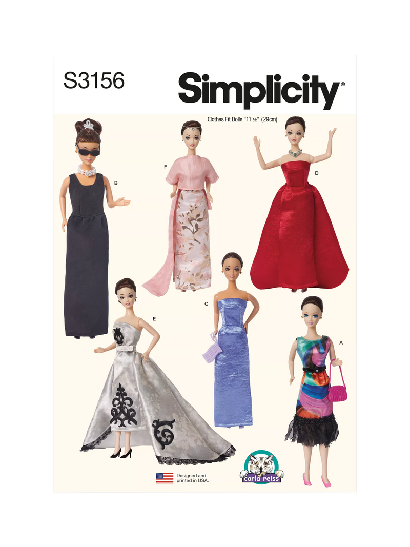 Simplicity 29cm doll clothes sewing pattern paper, UK version
