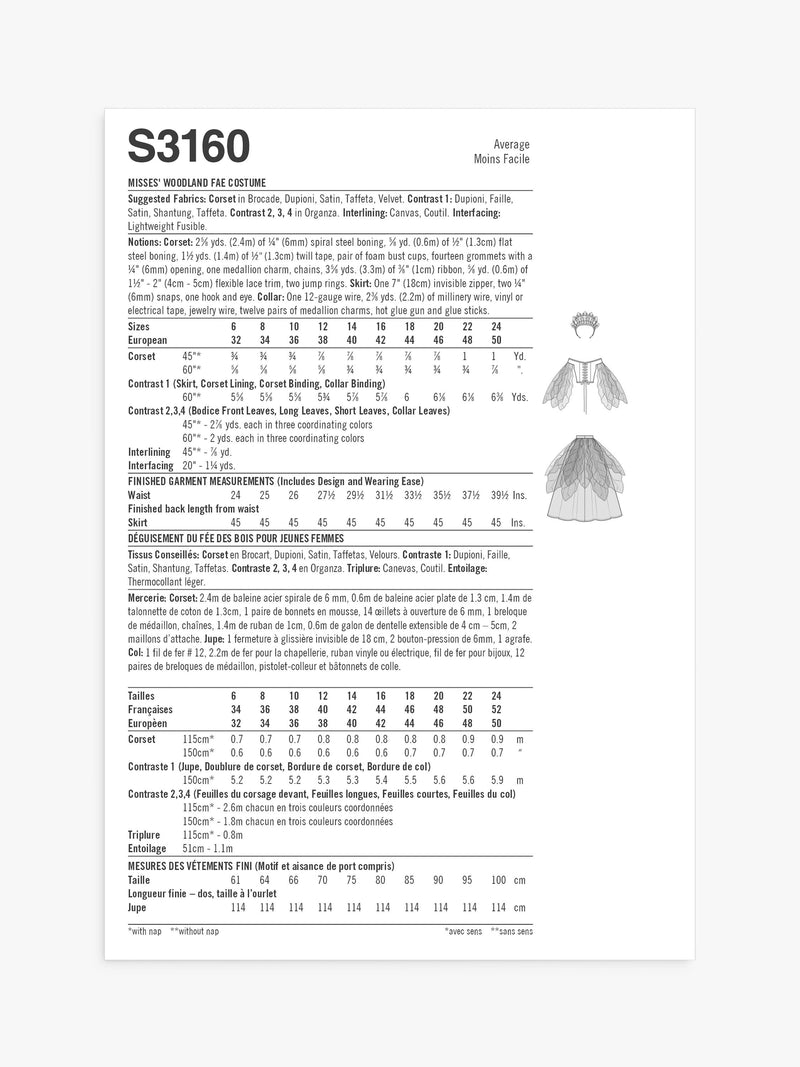 Simplicity Woodland Fae costume sewing pattern S3160 (British brand)