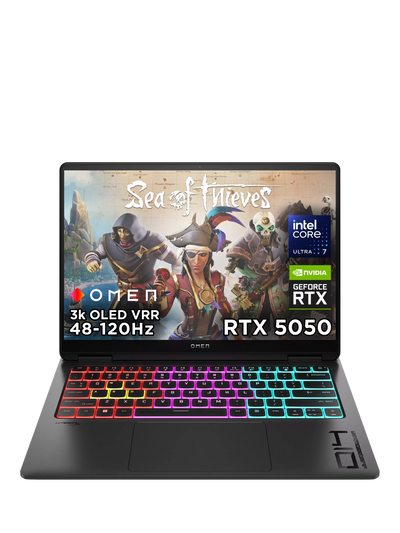 John Lewis HP OMEN Transcend 14-inch Gaming Laptop, Intel Core Ultra 7, RTX 5050, 16GB RAM, 1TB SSD, 3K OLED, Shadow Black- Buy online at McGrocer