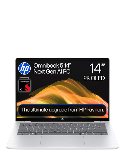 John Lewis HP OmniBook 5 Laptop, Snapdragon X, 16GB RAM, 512GB SSD, 14 2K Display, Glacier Silver- Buy online at McGrocer