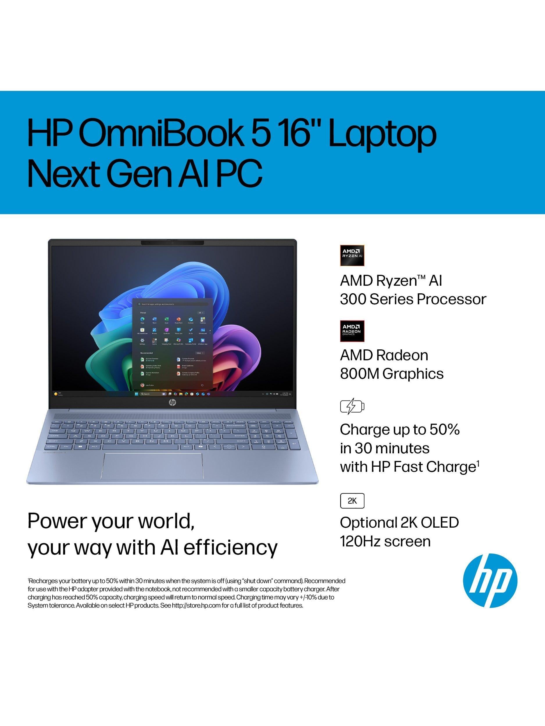HP OmniBook 5 laptop 16-inch 2K Sky Blue, UK version