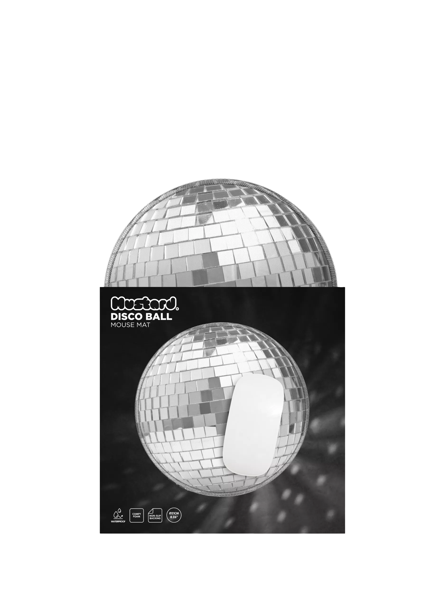 Mustard disco ball mouse mat silver 21cm, imported from the UK