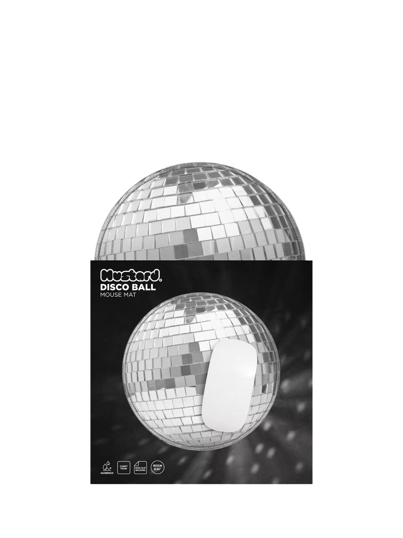 Mustard disco ball mouse mat silver 21cm, imported from the UK
