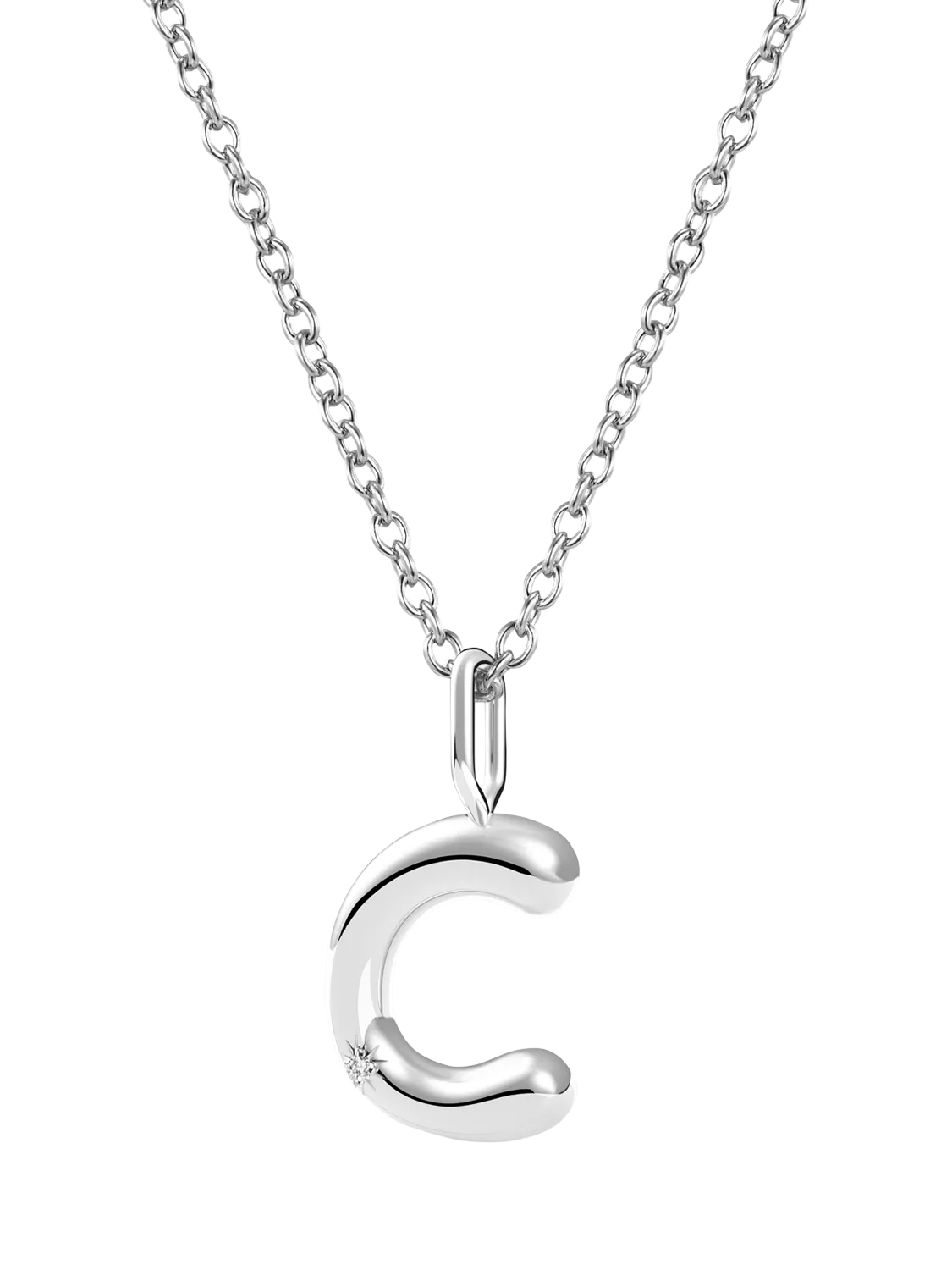DPT Antwerp Diamond Initial Charm Necklace, Silver