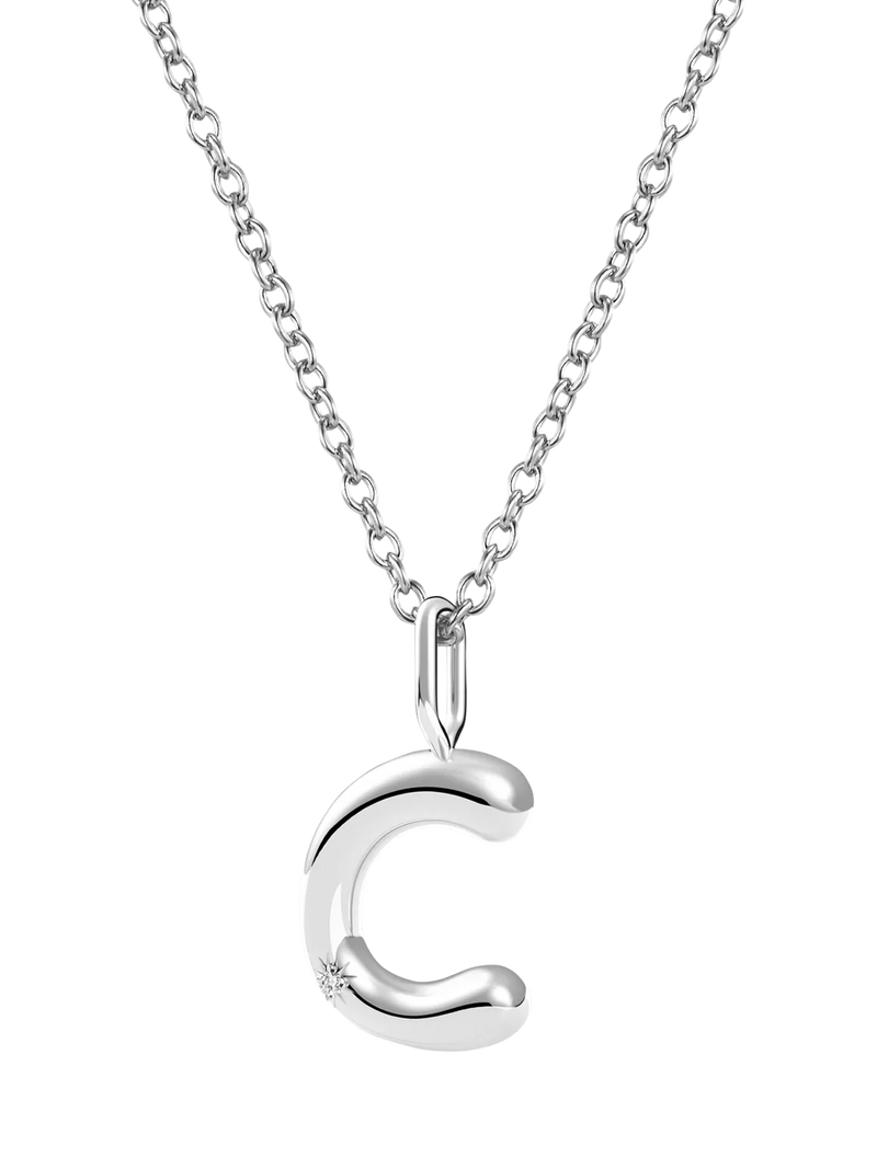 DPT Antwerp Diamond Initial Charm Necklace, Silver