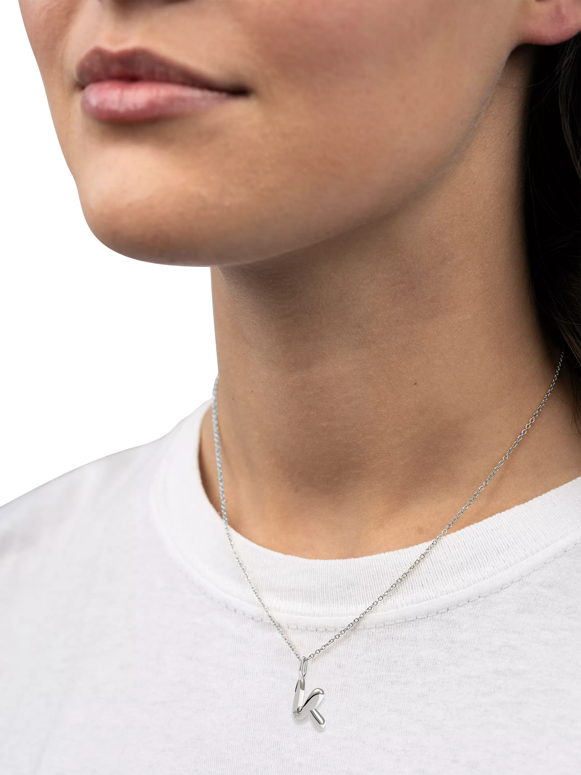 DPT Antwerp Diamond Initial Charm Necklace, Silver