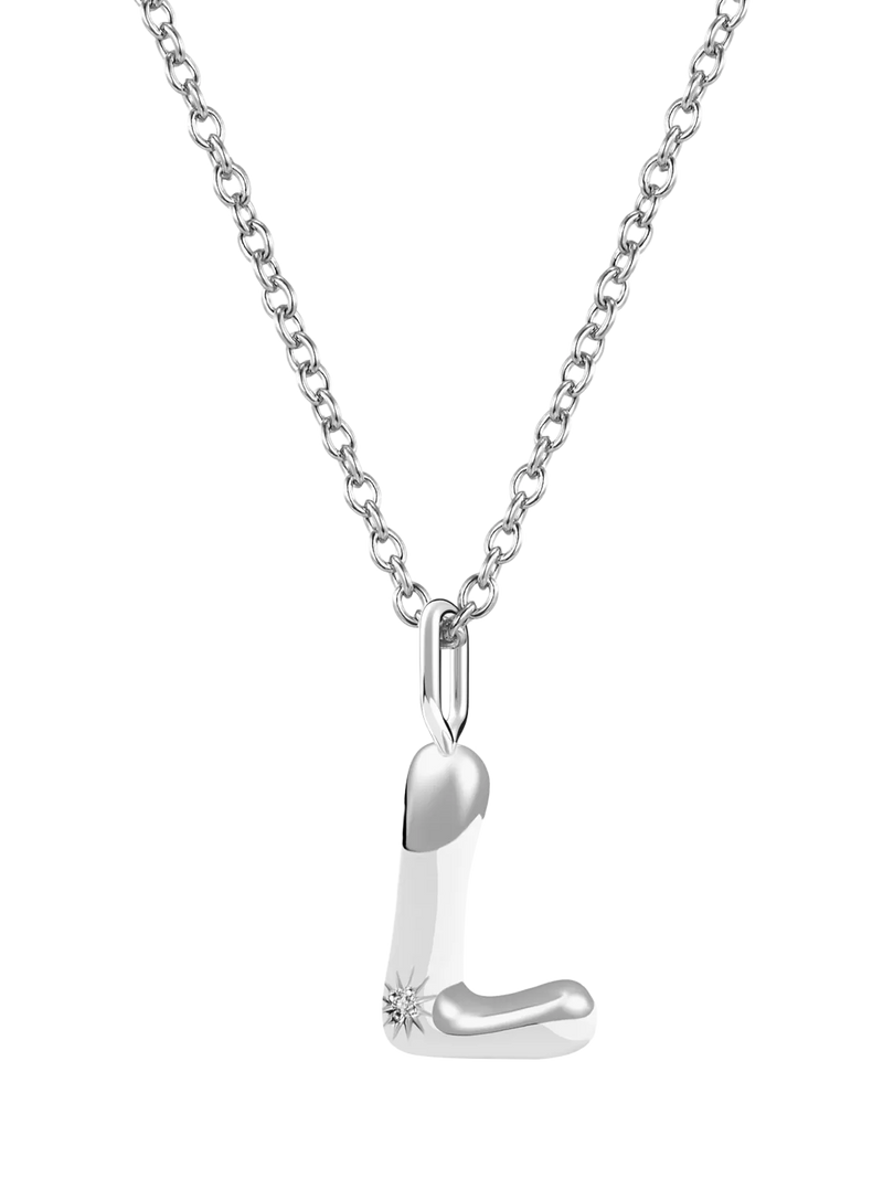 DPT Antwerp Diamond Initial Charm Necklace, Silver