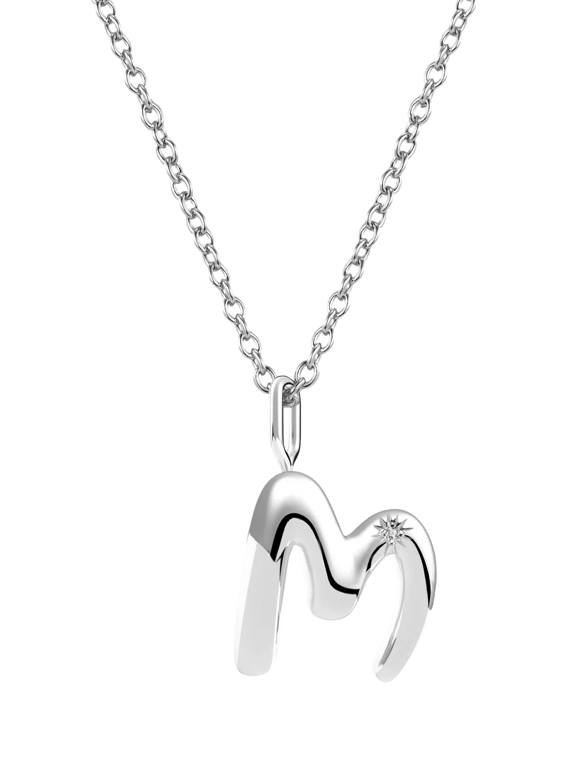 DPT Antwerp Diamond Initial Charm Necklace, Silver