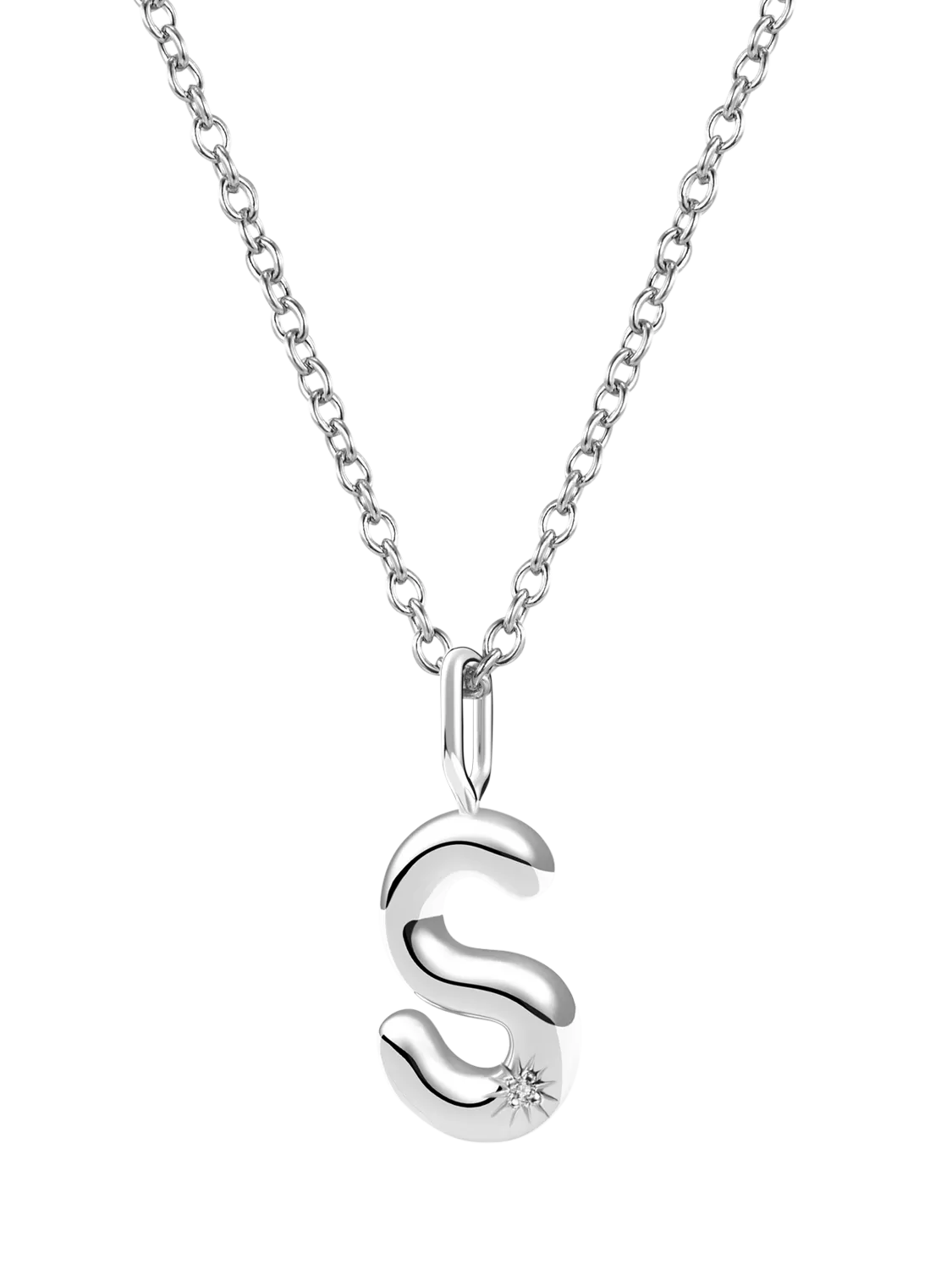 DPT Antwerp Diamond Initial Charm Necklace, Silver