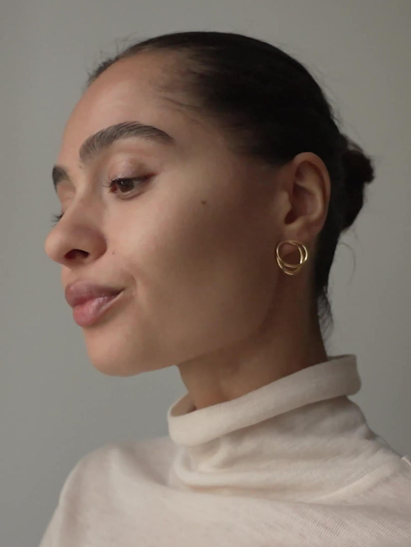 ENAMEL Copenhagen double circle stud earrings, yellow gold plated - British product