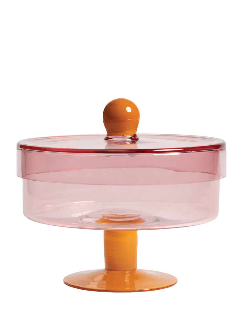 &k Amsterdam Glass Cake Stand Pink 22cm, imported from the UK