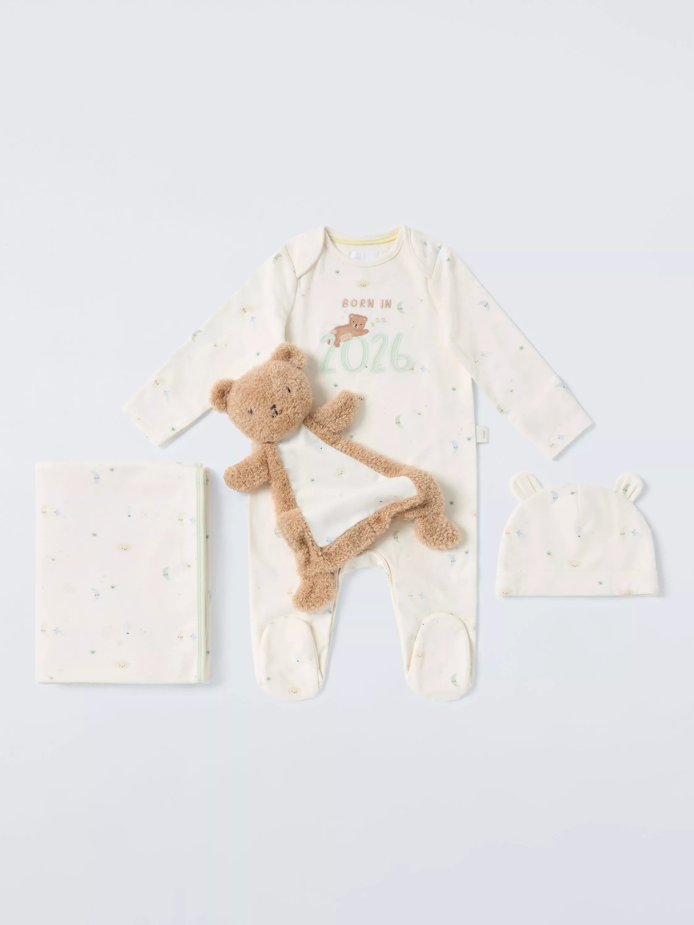 John Lewis baby gift set sleepsuit hat blanket teddy comforter pure cotton, UK version