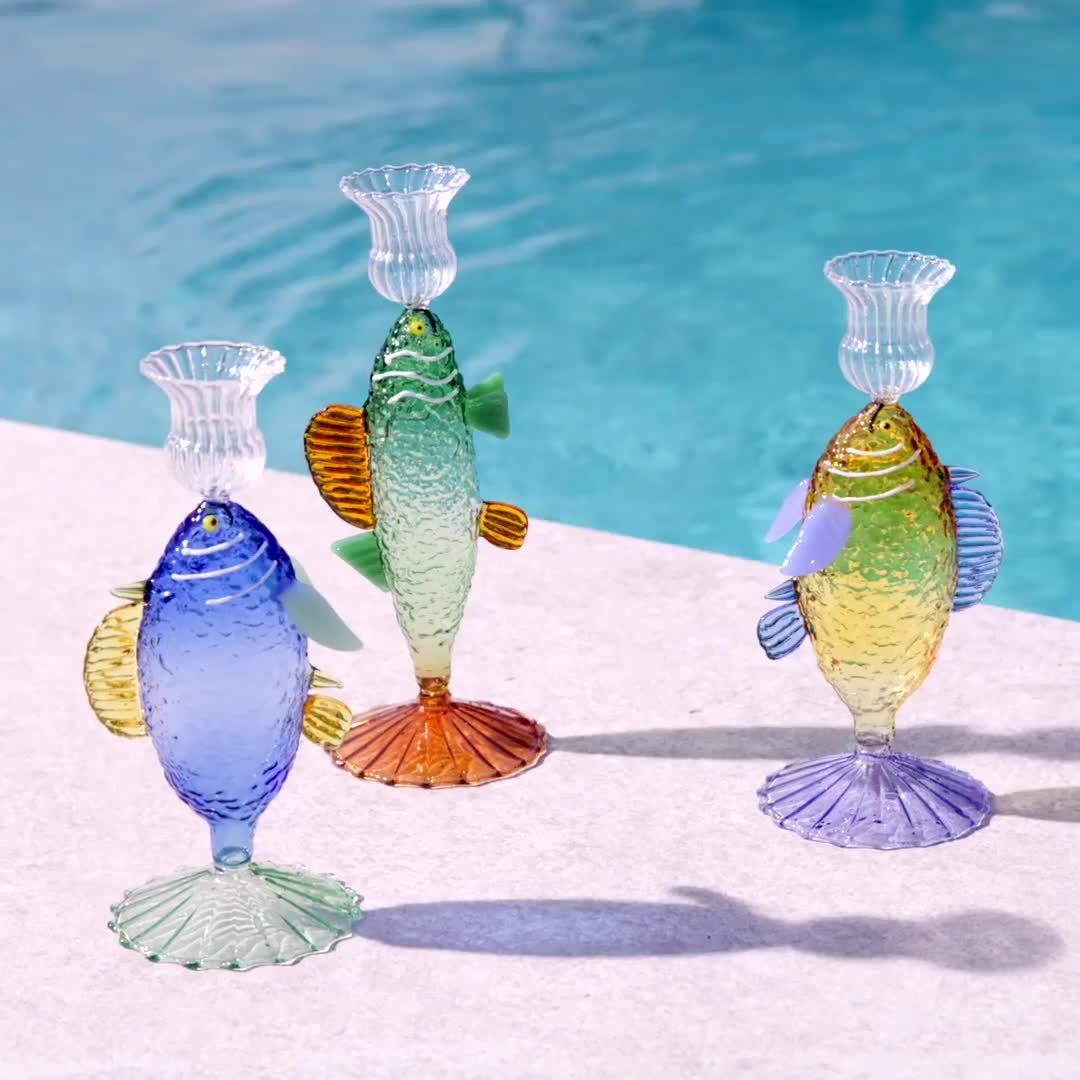 &k Amsterdam fish candle holder blue and green, UK version