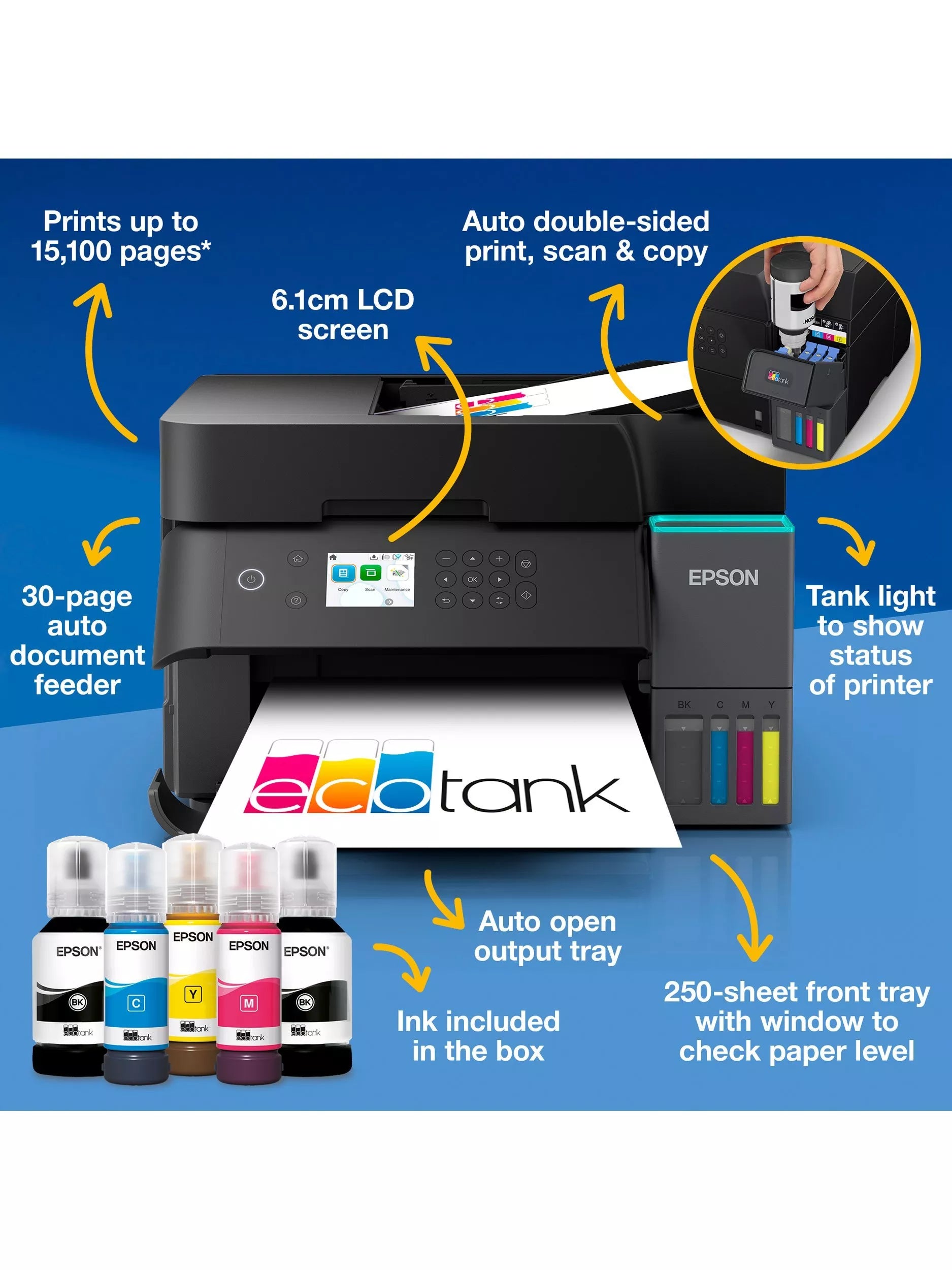 Epson EcoTank ET-3950 3-in-1 Wi-Fi printer (British brand)