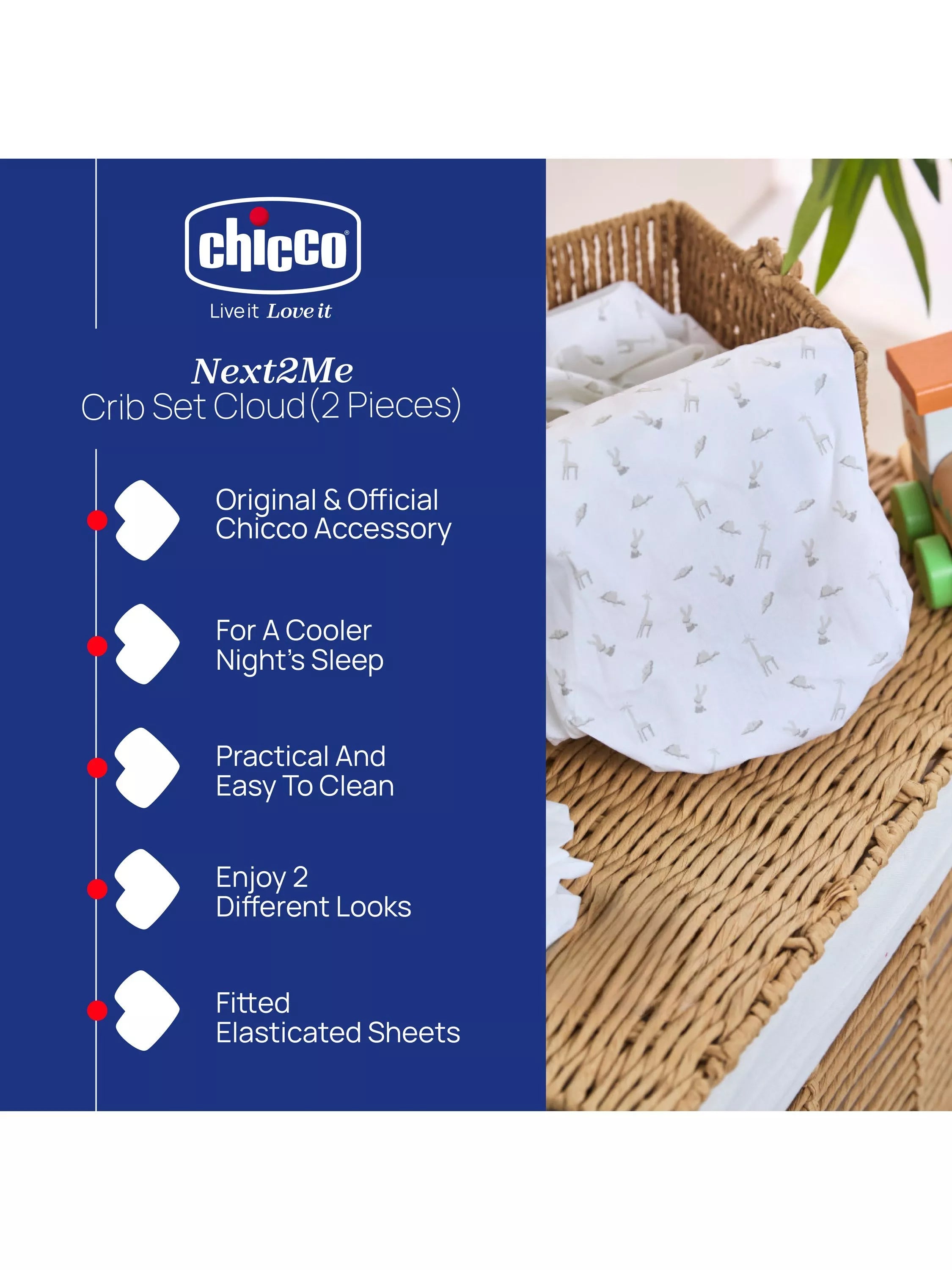 Chicco Next2Me fitted sheets pack of 2 cloud, imported from the UK